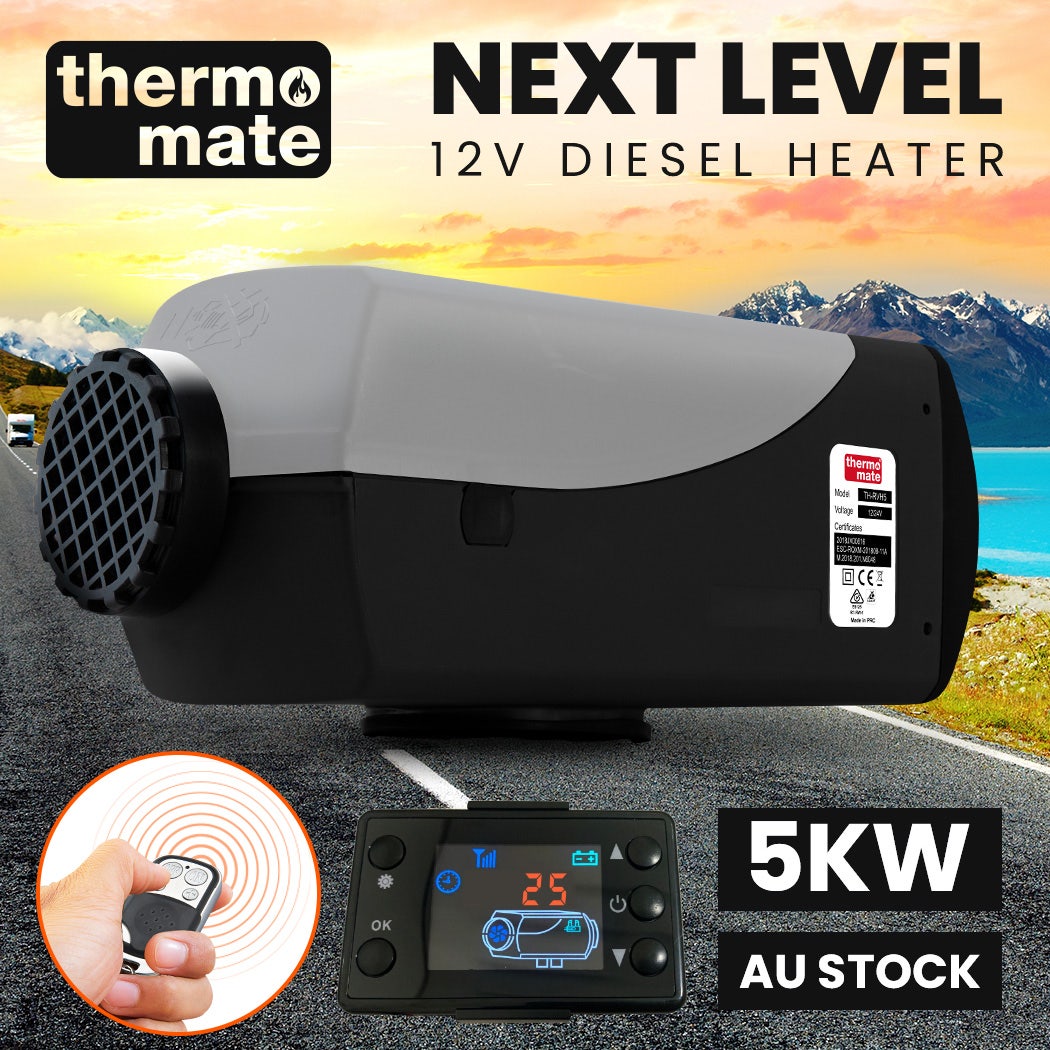 THERMOMATE 12V 5kW Diesel Air Heater for Caravan Camper Trailer Van Motorhome RV, Grey