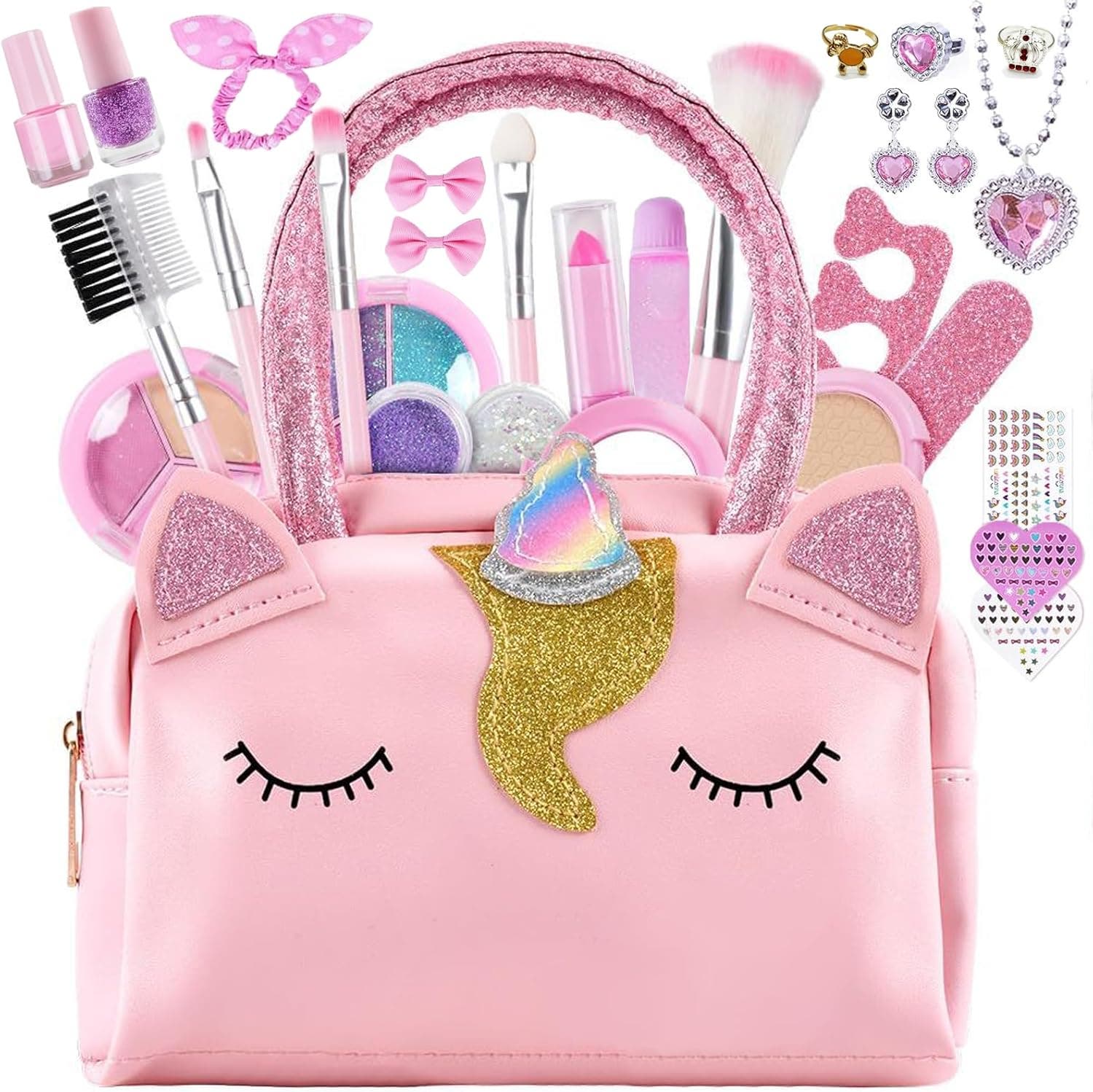 Carla Home Vikus Kids Real Washable Non-Toxic Makeup Kit with Pink Unicorn Purse
