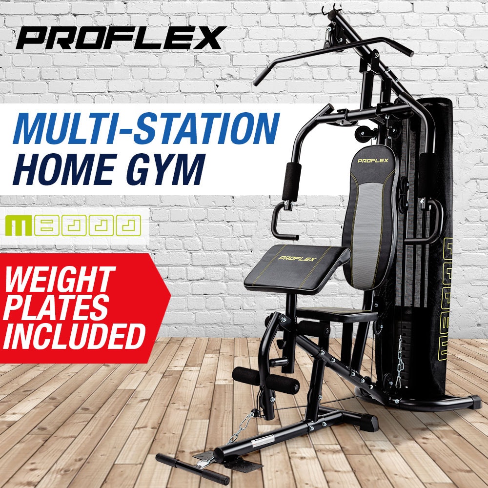 PROFLEX Multi Station Home Gym Set with 98lbs Weight Plates- M8000 Black