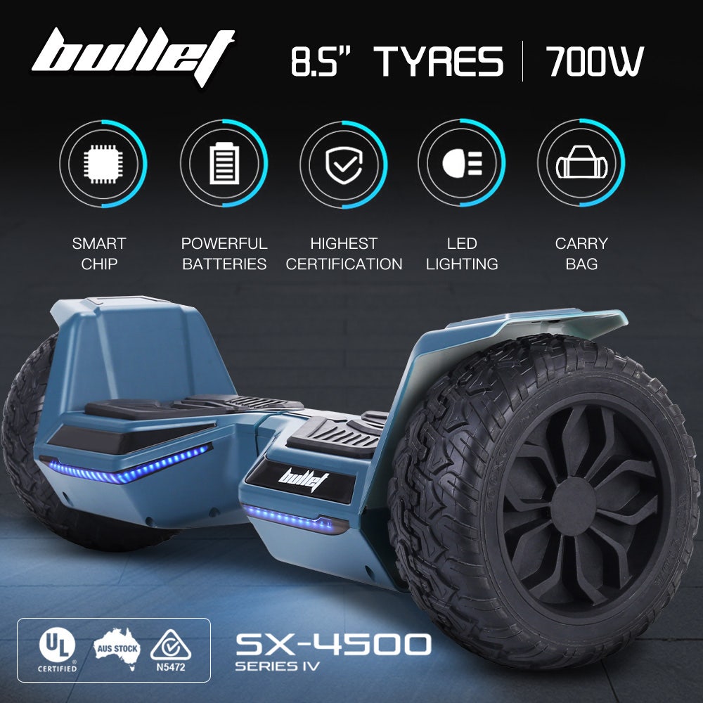 BULLET SX-4500 Hoverboard Scooter, 8.5" Wheels, 700W Brushless, Superior Self Balancing System, UL Certified, LED Lights, Carry Bag, Navy Blue