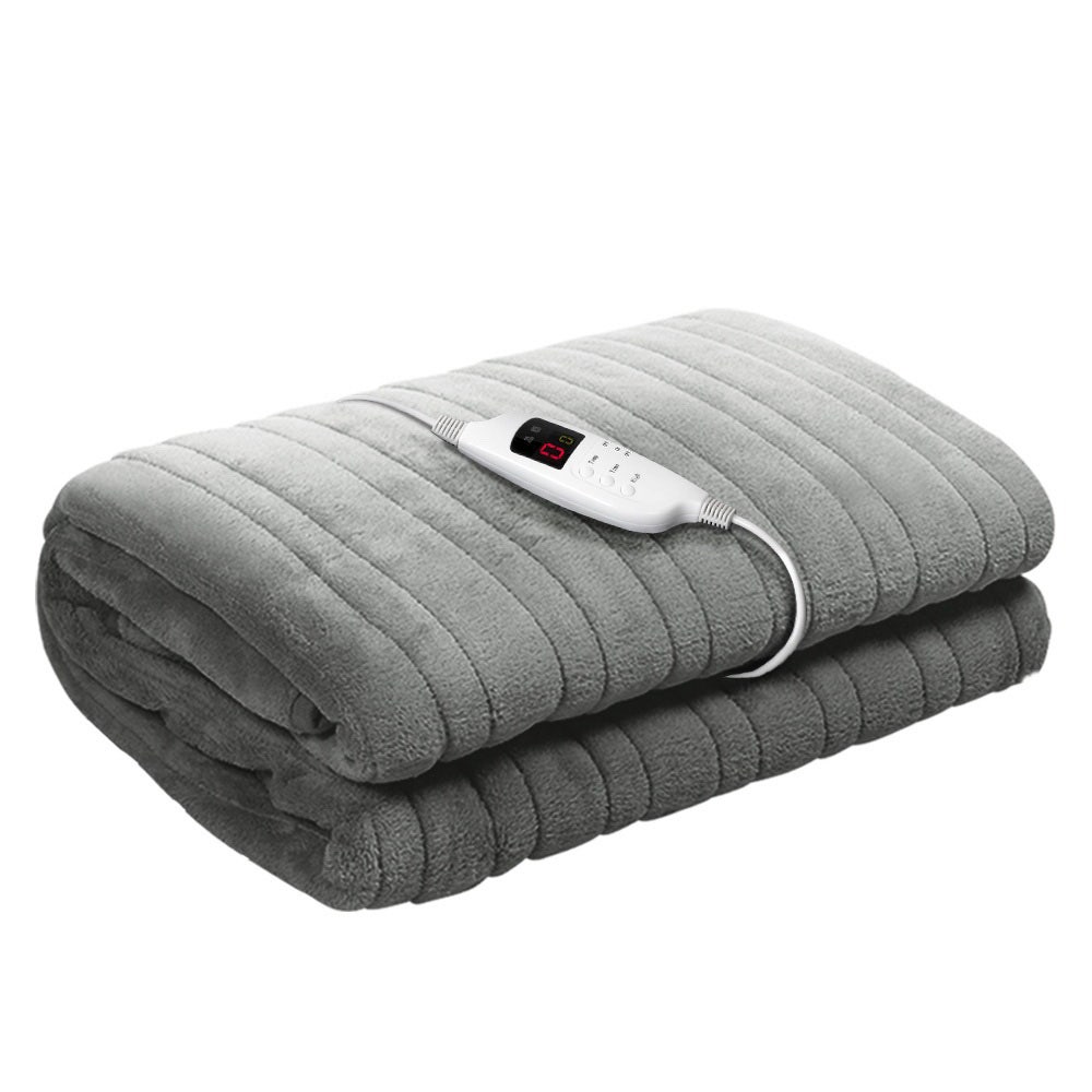 Giselle Bedding Heated Electric Throw Rug Fleece Snuggle Blanket Washable Silver