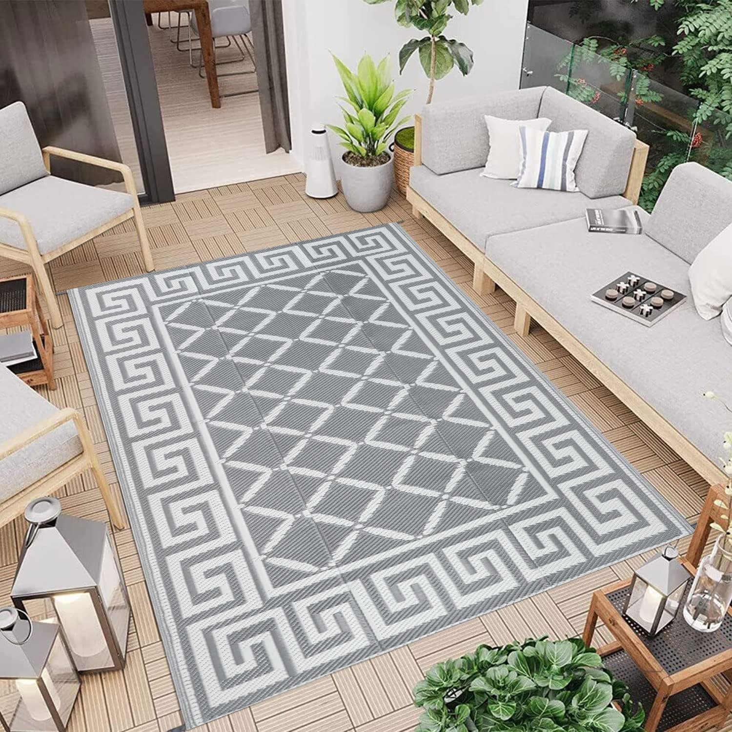 Carla Home Vikus 245 x 150cm Meander Design Reversible Waterproof Extra Large Outdoor Rug