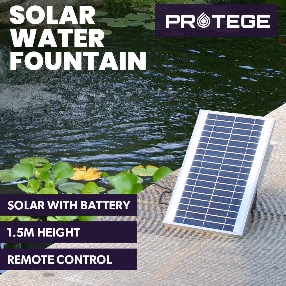 PROTEGE Hi-Flow Water Feature Fountain Pond Pump, w/ Solar Panel, Lithium Battery, Remote Control, Nozzle kit
