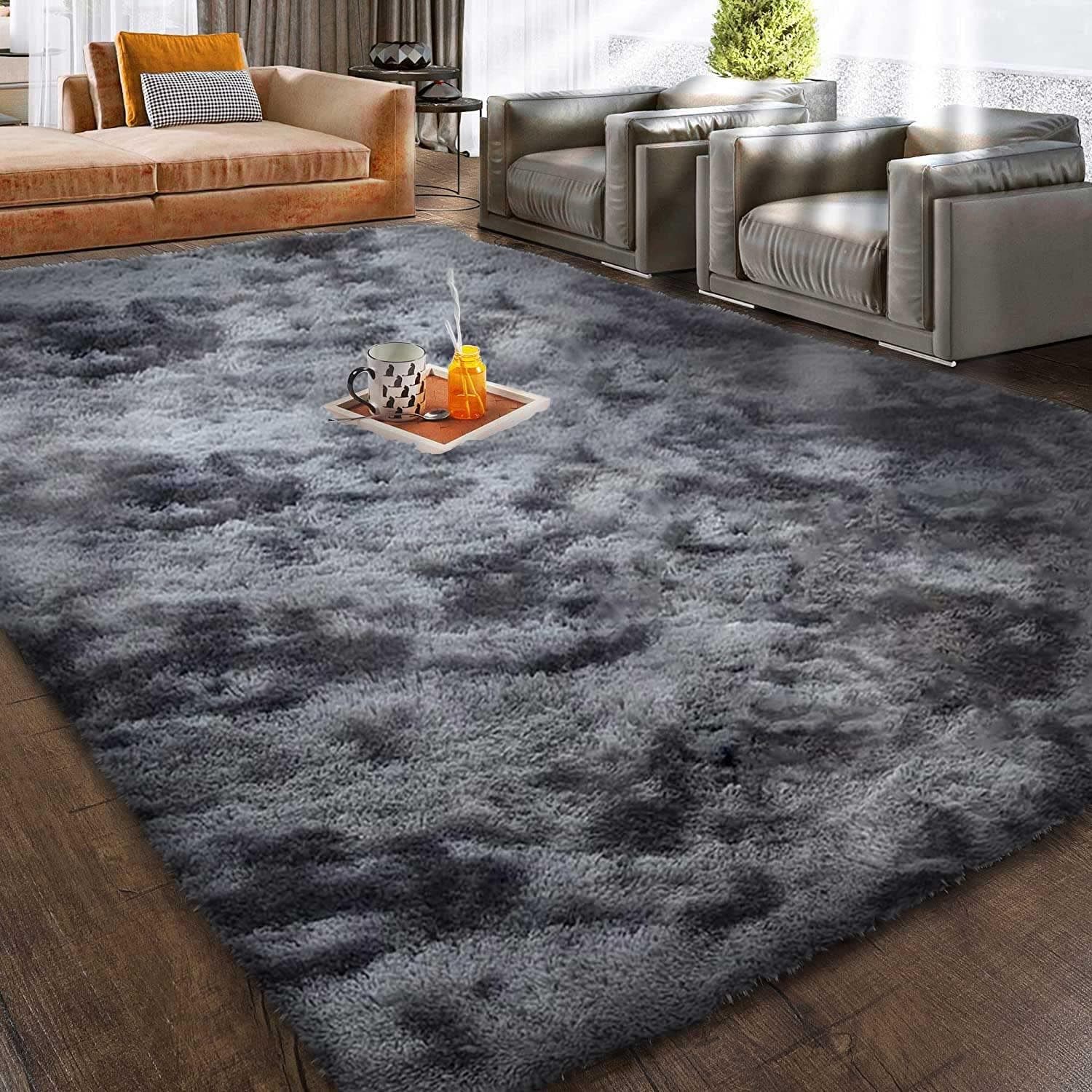 Carla Home Vikus 200 x 160cm 4cm Pile Ultra-Soft Shag Rug - Black Gray