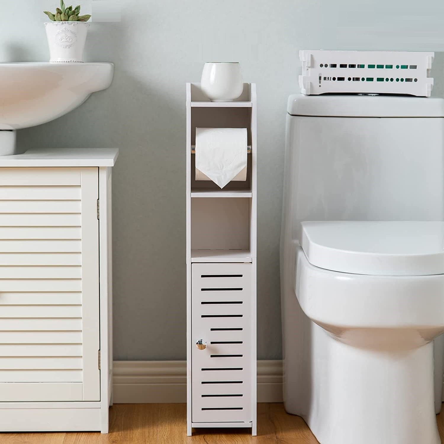 Carla Home Vikus 76cm Slim Toilet Paper Roll Holder and Storage Cabinet - White