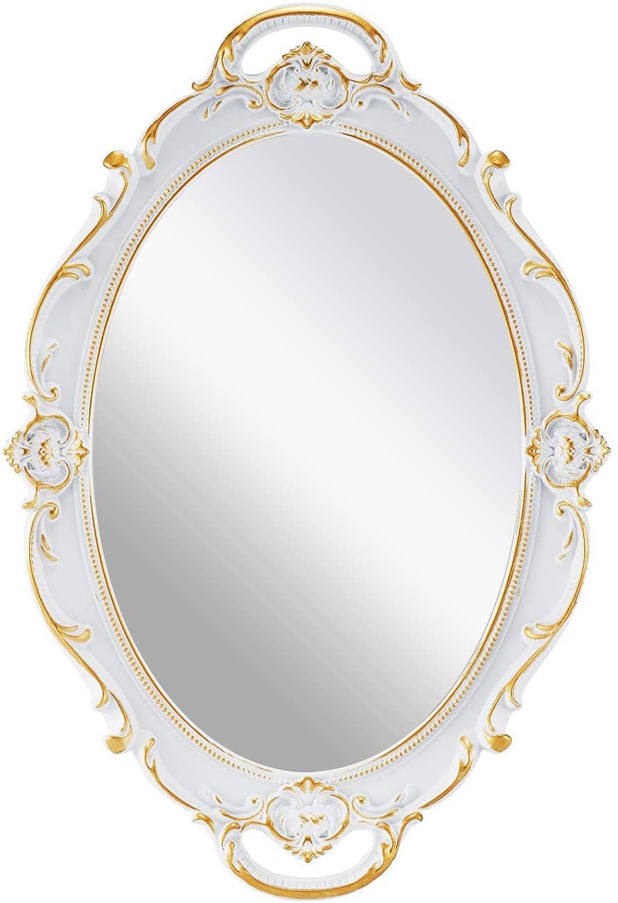 Carla Home Vikus Vintage 25 x 38cm Oval Hanging Wall Mirror - Antique White