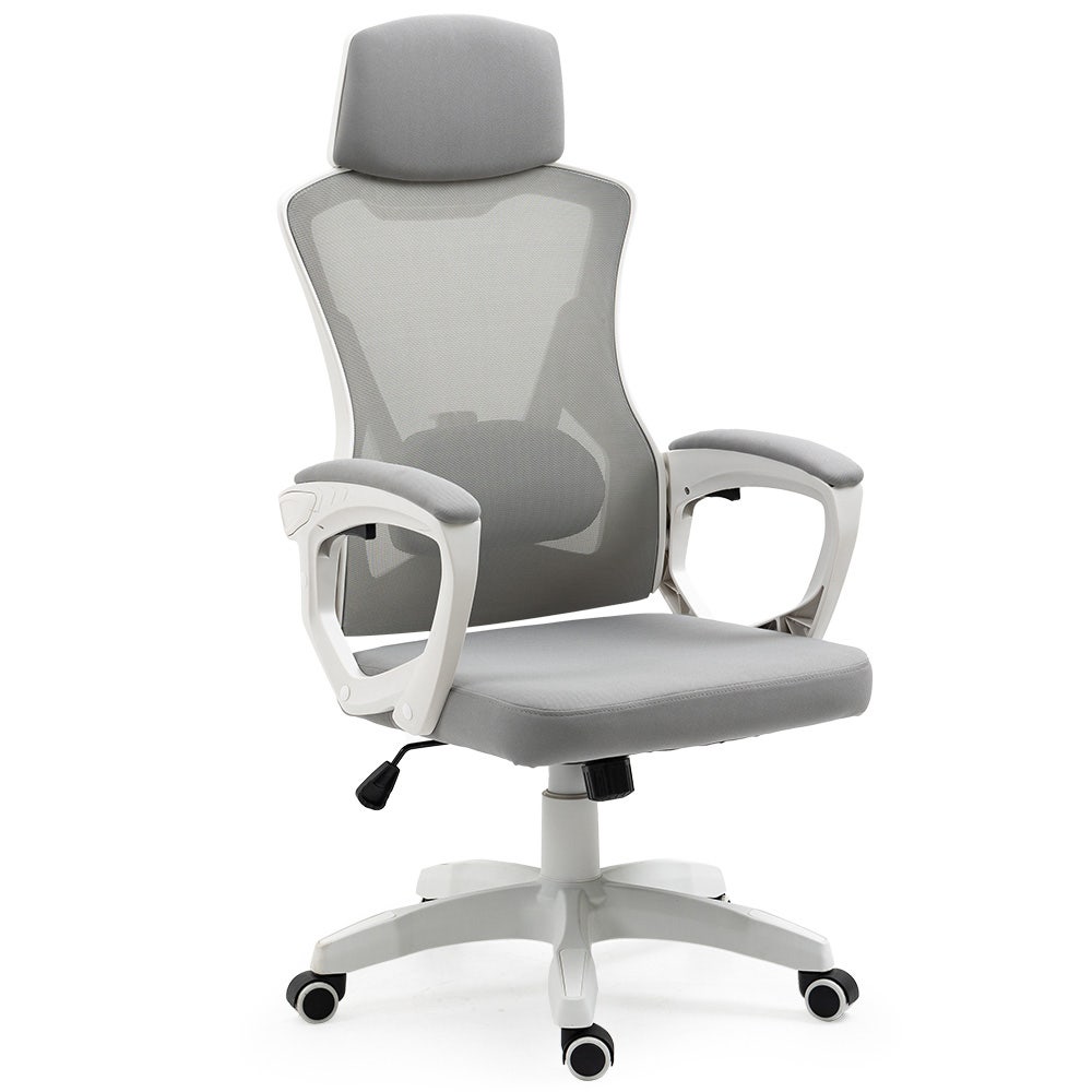 FORTIA Ergonomic Office Desk Chair, Height Adjustable Lumbar Support, Mesh Fabric, Headrest, White/Grey