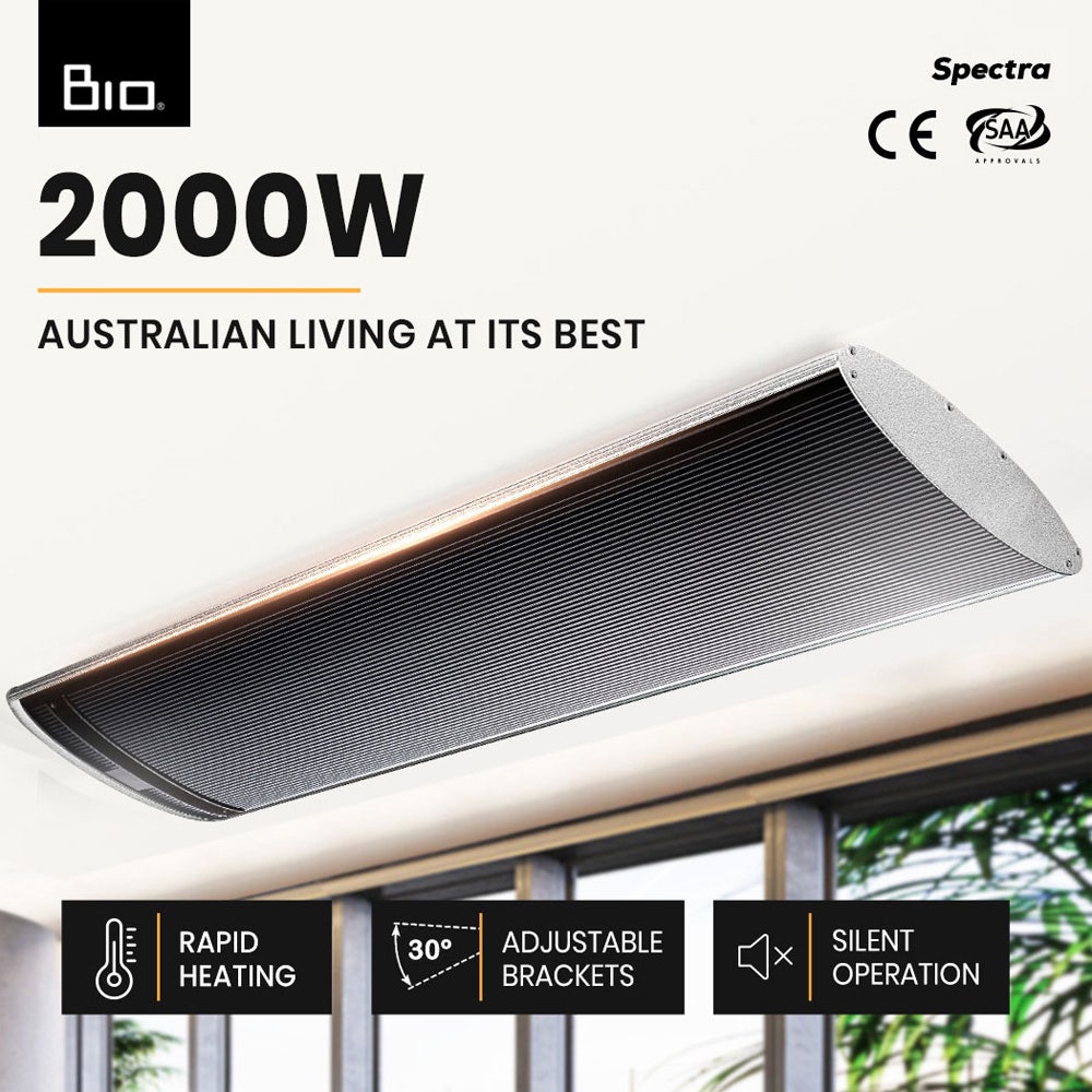 BIO 2000W Electric Outdoor Strip Heater Radiant Slimline Panel Heat Bar