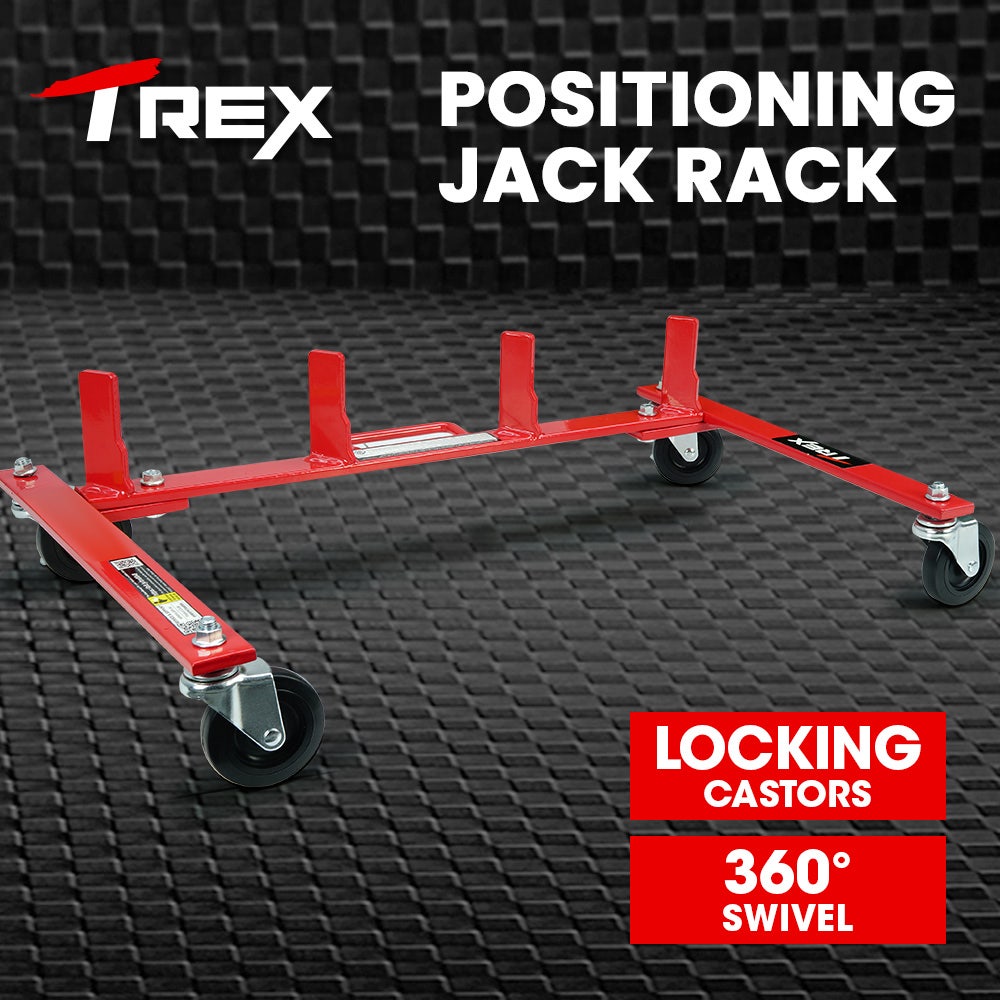 T-REX Vehicle Positioning Jack Storage Rack Stand, Heavy Duty Design with Locking Castor Wheels