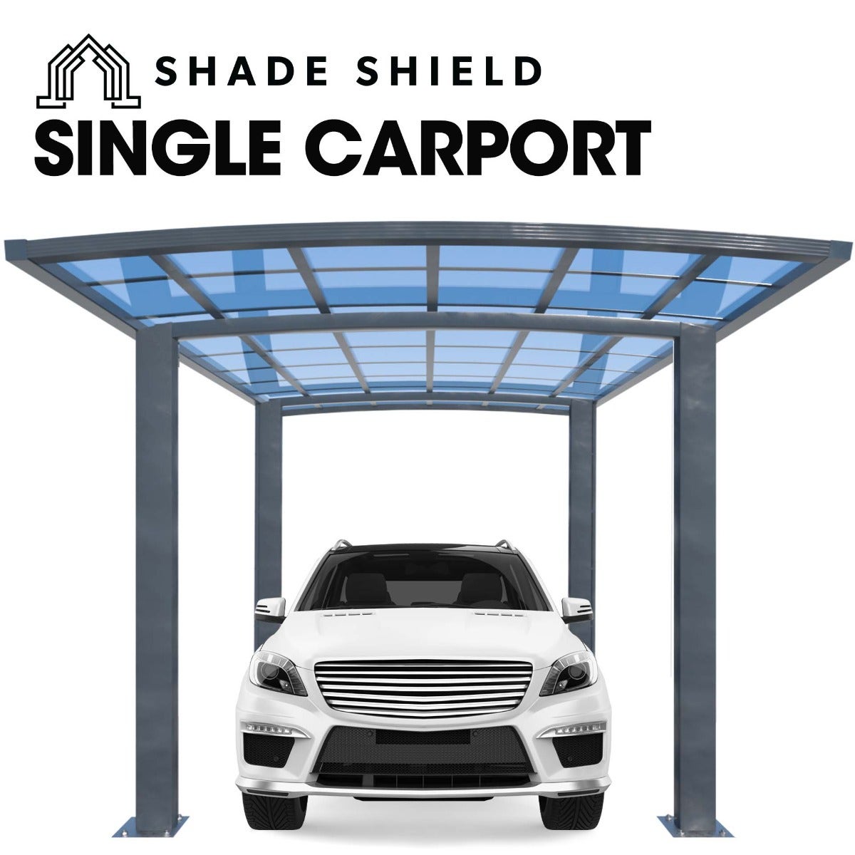 SHADE SHIELD Arched Single Carport 3.0m x 5.5m x 3.4m, Aluminium Alloy Frame, Polycarbonate Roof, Shelter for Car or Outdoor Living
