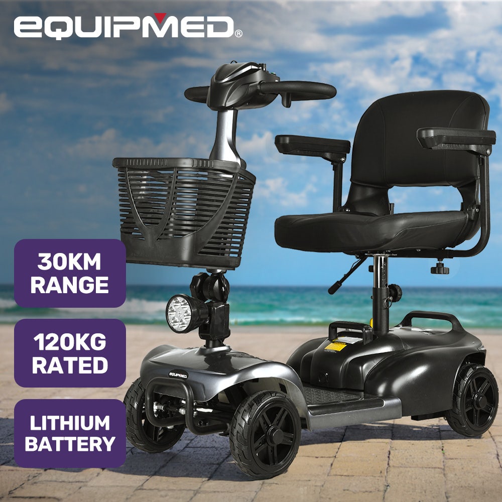 EQUIPMED FreeLite+ Mid-Sized Foldable Electric Mobility Scooter, Lithium Battery, Long Range and Easy Charging, Grey