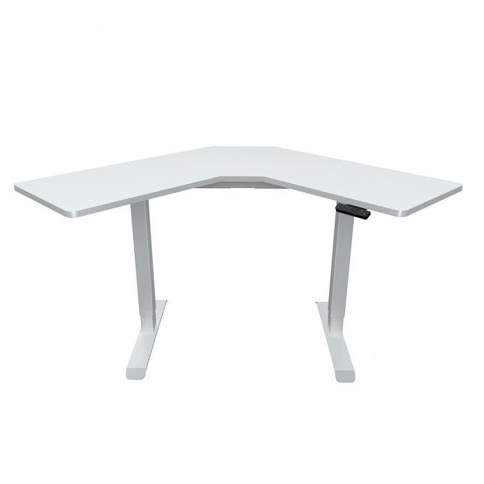 FORTIA Sit To Stand Up Corner Standing Desk, 72-120cm, Dual Motor, Electric Height Adjustable, 80kg Load, White/White Frame