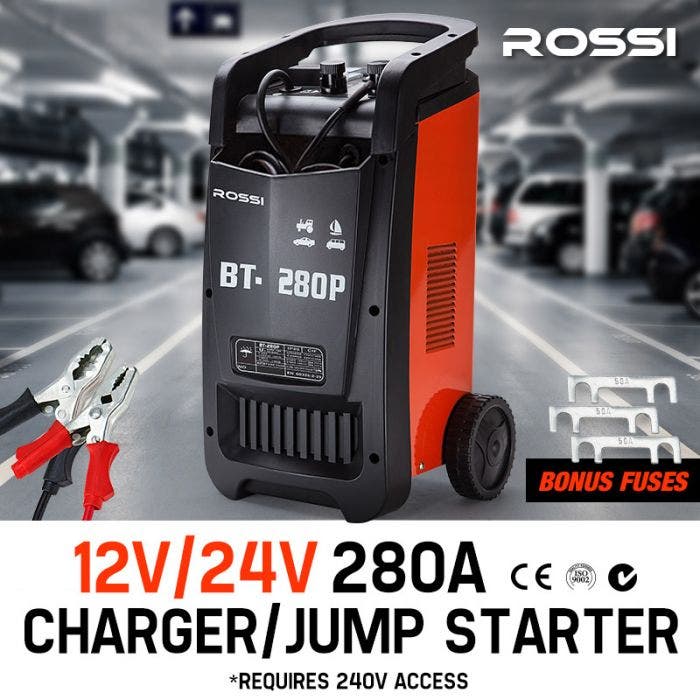 ROSSI 280 Amp Car Battery Charger, 12v/24v Jump Starter, for ATV Boat Truck Tractor, 15A Plug