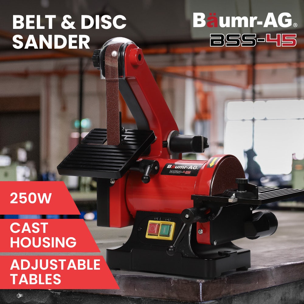 BAUMR-AG Bench Vertical Belt and Disc Sander Combo, 25mm Linisher, 125mm Sanding Disc, Brushless Motor, Dust Collection Ports