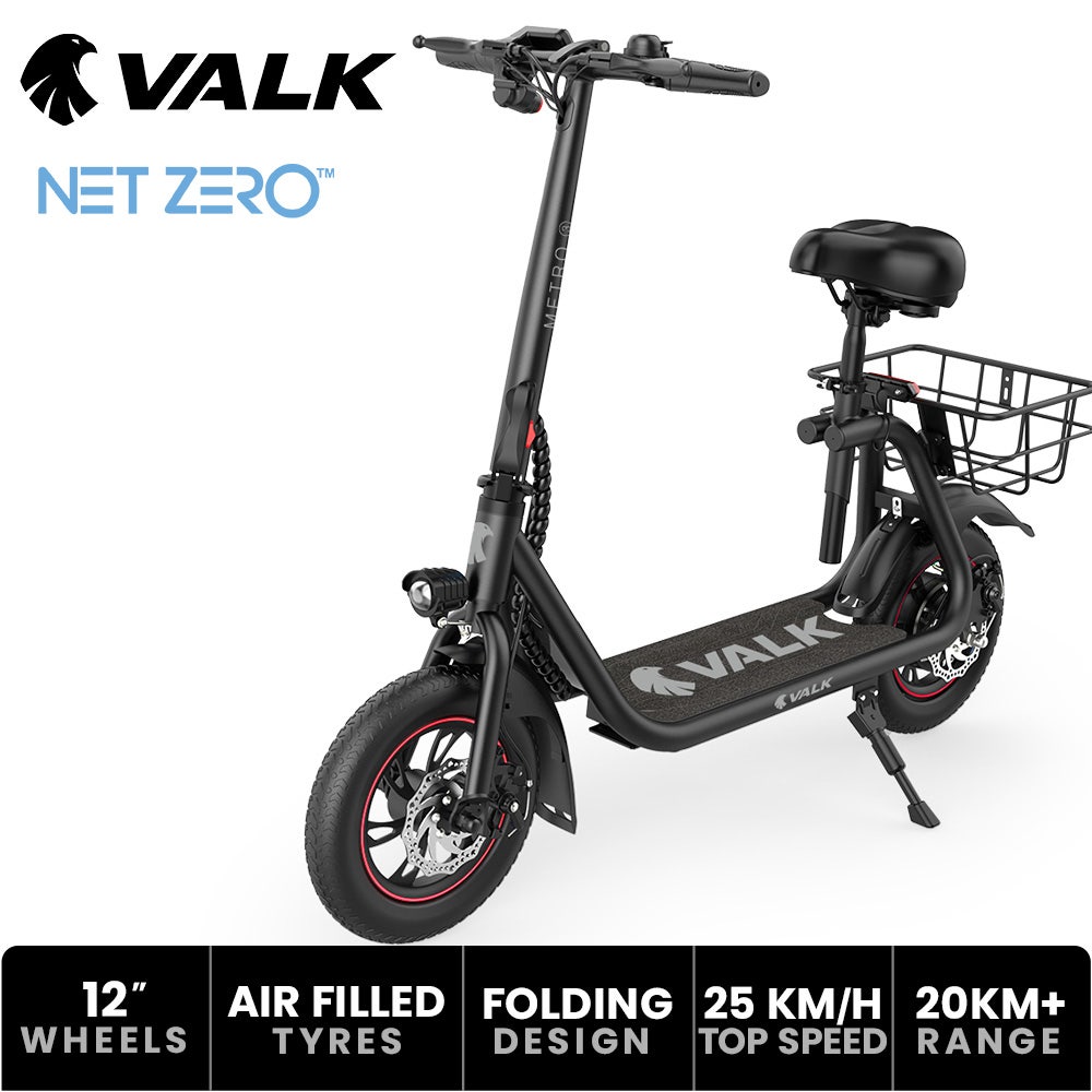 VALK Electric Scooter with Seat, Disc brakes, 12" Tyres, Motorised eScooter for Adults Teens Commuter