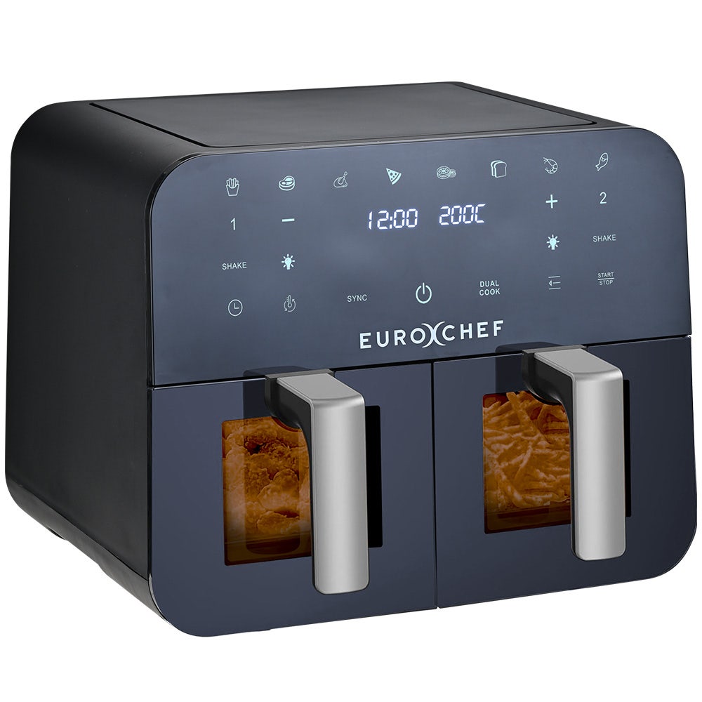 EUROCHEF 9L Dual Zone Air Fryer, Electric Digital Airfryer Twin Drawers, Black/Silver
