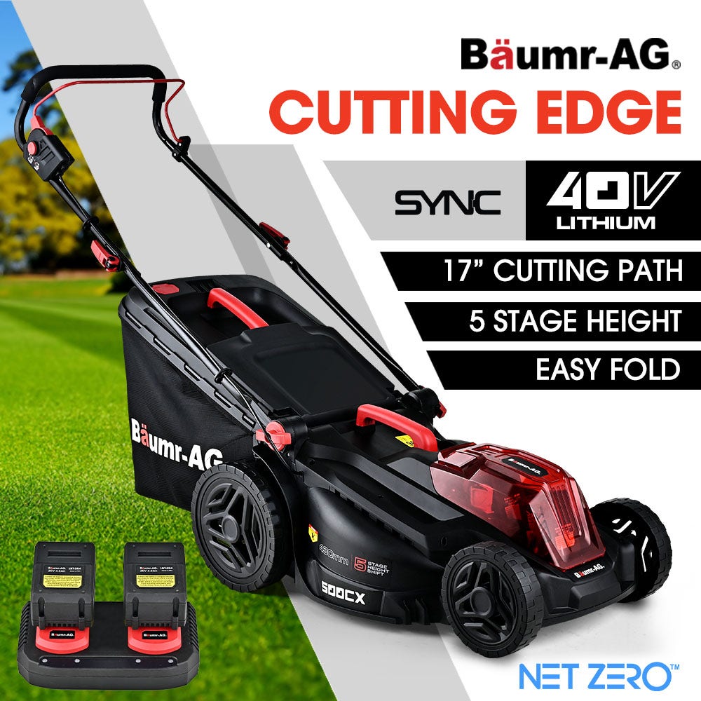 Baumr-AG 500CX 40V SYNC 17" Cordless Lawn Mower Kit, Fast Charger, 2 x 4Ah Battery, 5 Stage Height Adjustment