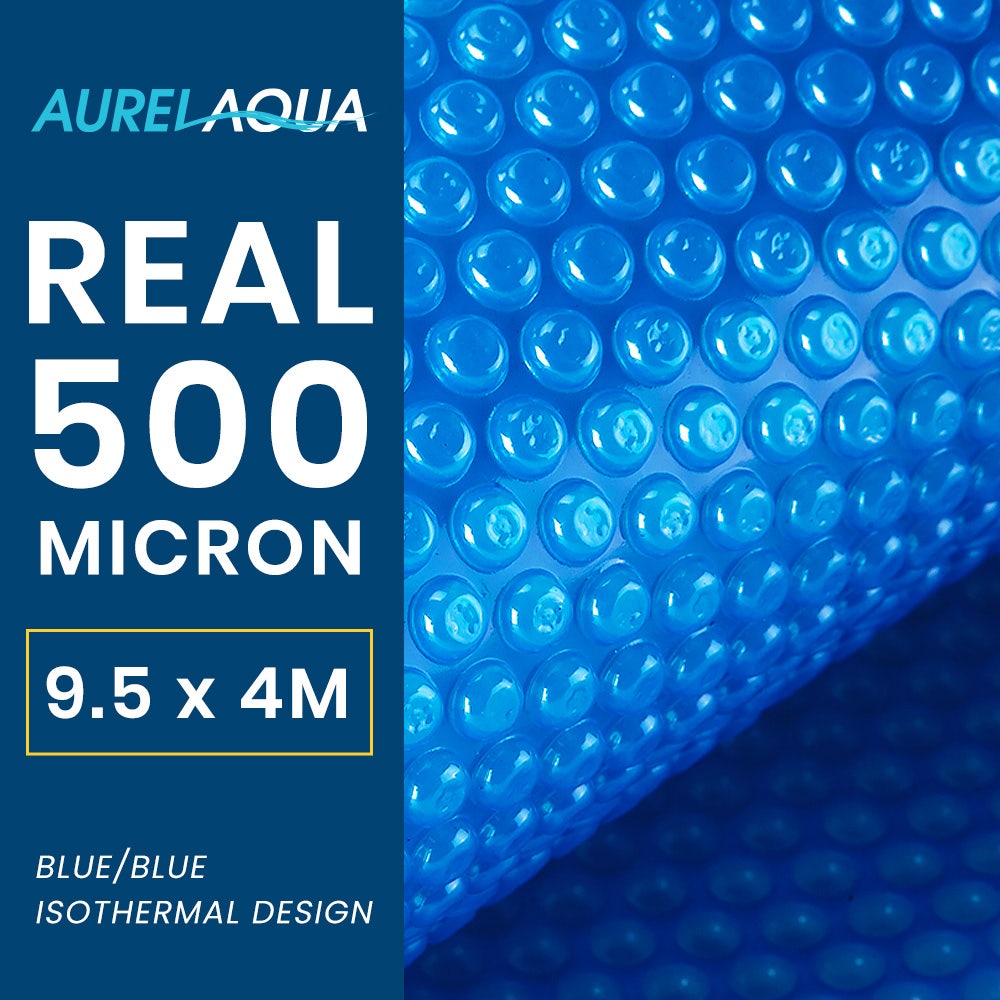 AURELAQUA 500 Micron 9.5x4m Solar Thermal Blanket Swimming Pool Cover, Blue