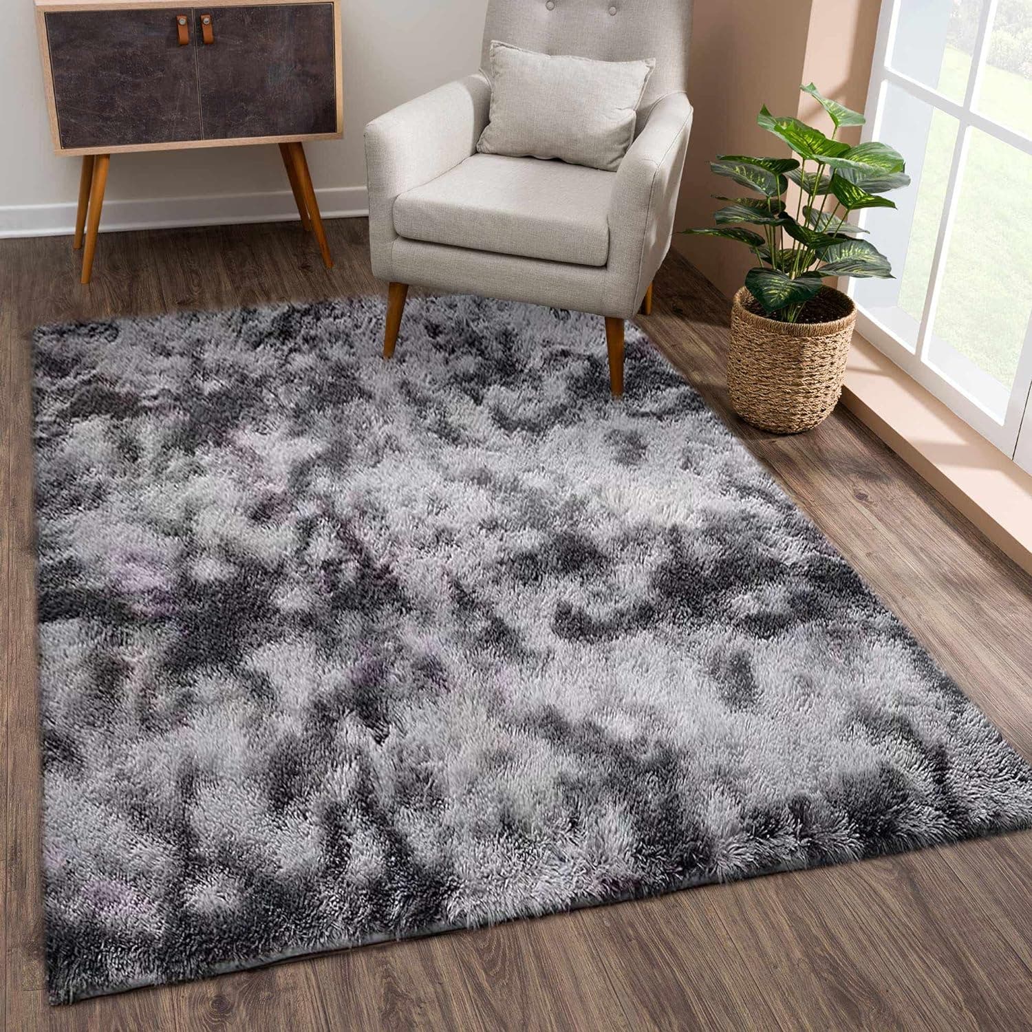 Carla Home Vikus 120 x 160cm 4cm Pile Ultra-Soft Shag Rug - Black Gray