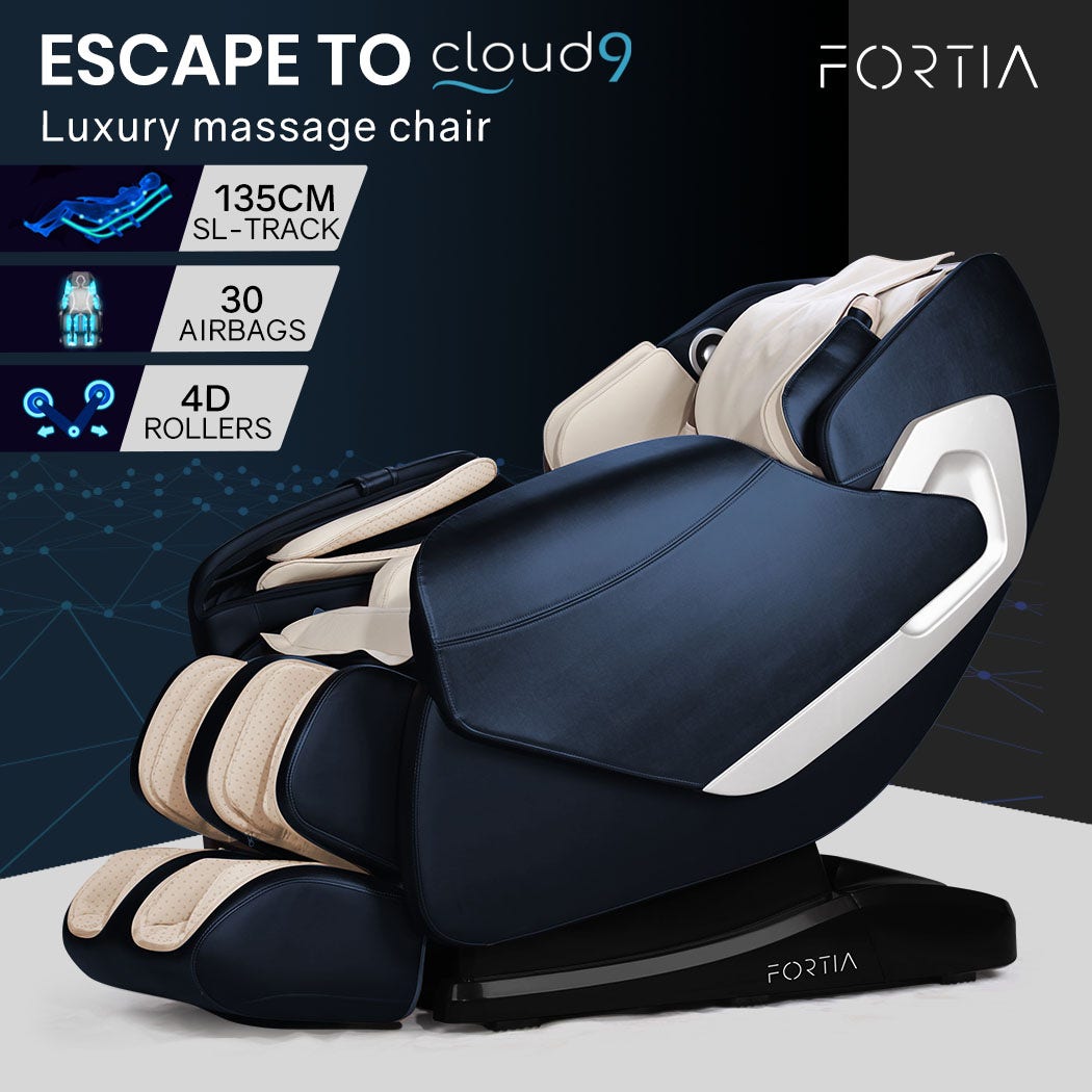 FORTIA Cloud 9 MkII Electric Massage Chair Full Body Zero Gravity with Heat and Bluetooth Navy Blue/Cream