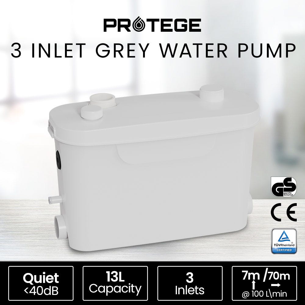 PROTEGE Grey Water Pump, with 3 Inlet, for House, Bathroom, Shower, Sink, Washing Machine