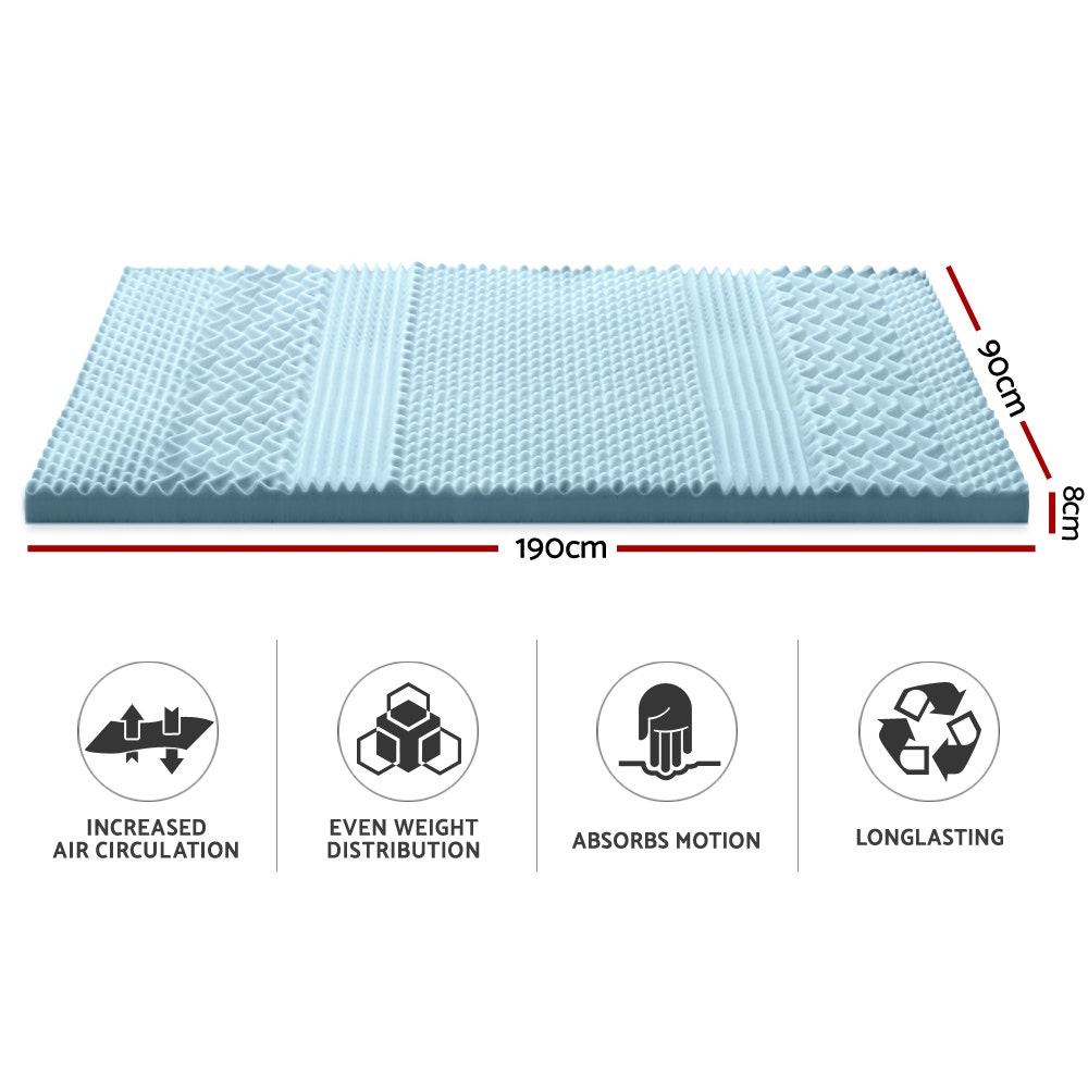 Giselle Bedding Cool Gel 7-zone Memory Foam Mattress Topper w/ Bamboo Cover 8cm - Single