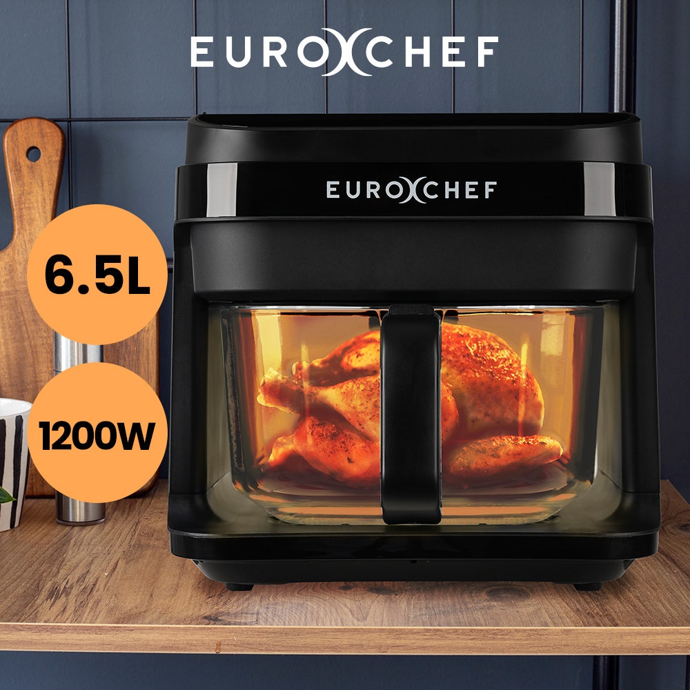 EUROCHEF 6.5L Air Fryer, Electric Digital Airfryer with Glass Container, Black