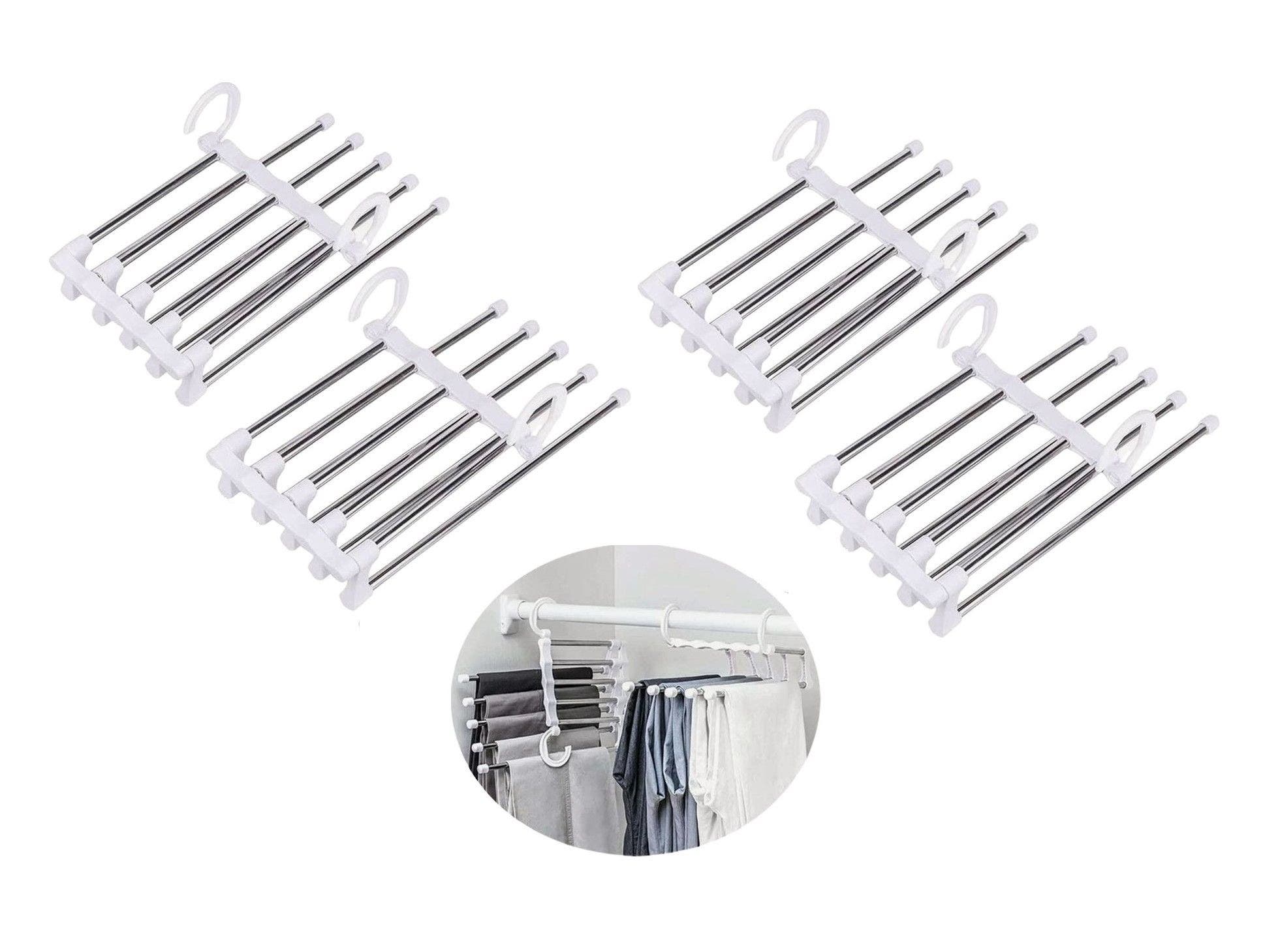 CARLA HOME 5-in-1 Adjustable Non-Slip 4Pk Stainless Steel Pants Hangers