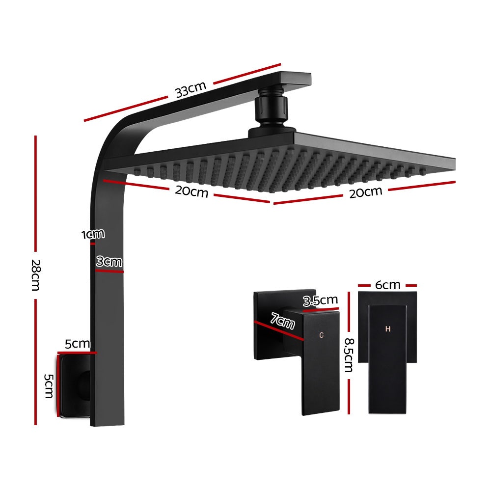 Cefito WELS 8'' Rain Shower Head Taps Square High Pressure Wall Arm DIY Black