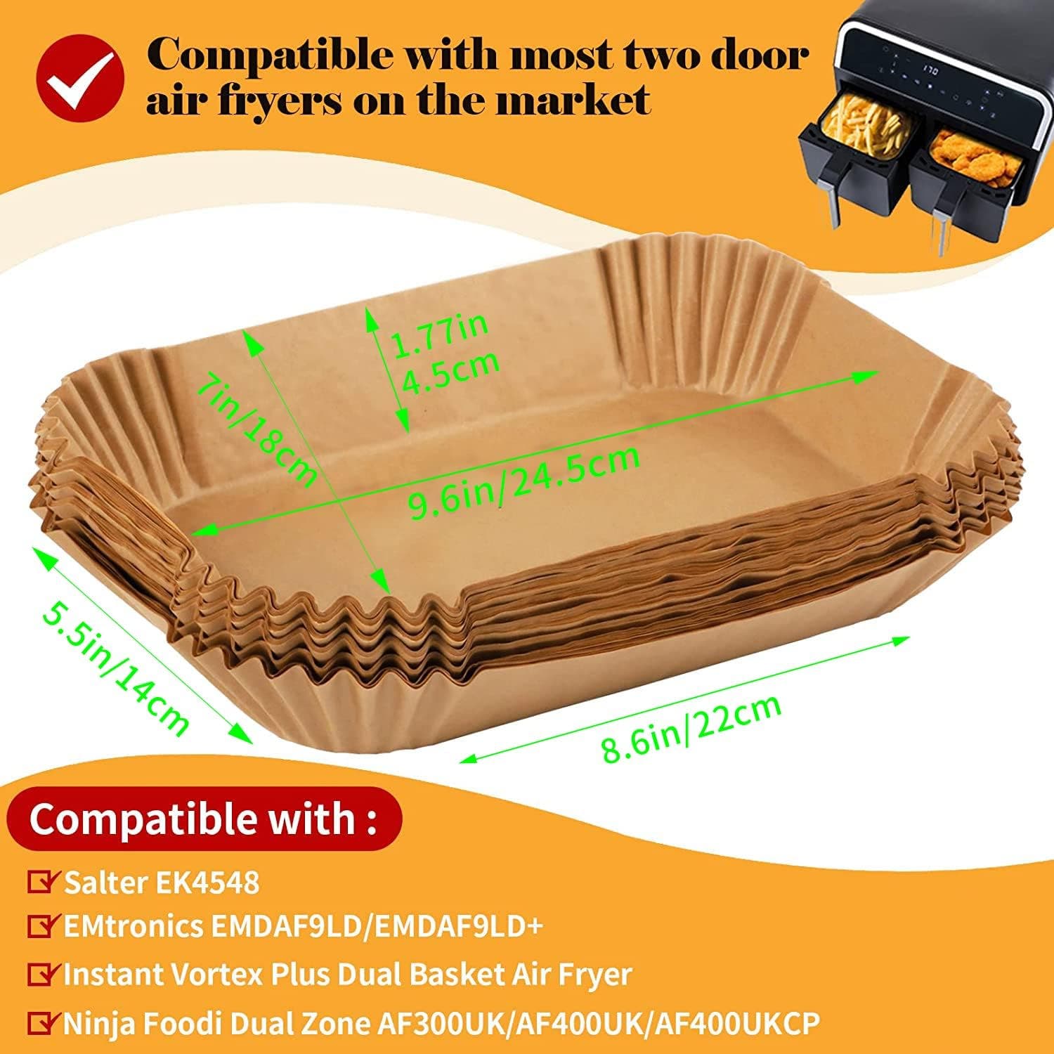 Carla Home Vikus 100Pc Non-Stick 22 x 14cm Ninja, Salter Multi-Brand Compatible Air Fryer Liners