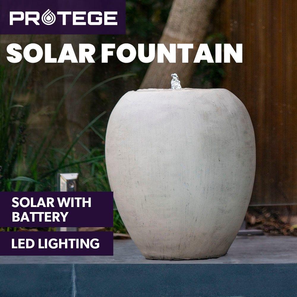 PROTEGE Pot Style Solar Water Feature Fountain, with Panel Kit, LED Lights, Light Grey