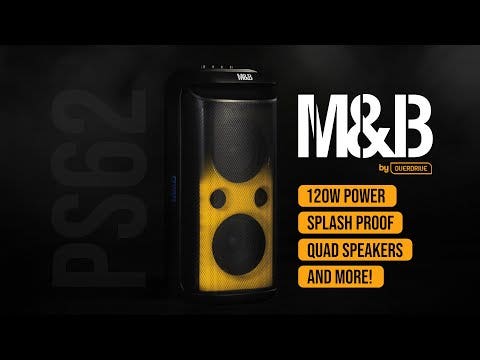 M&B Portable Splash Proof 120W Bluetooth Party Speaker with Karaoke Microphone, IPX4, TWS Pairing, Multi-Input, Lithium Battery, RGB, USB Charging