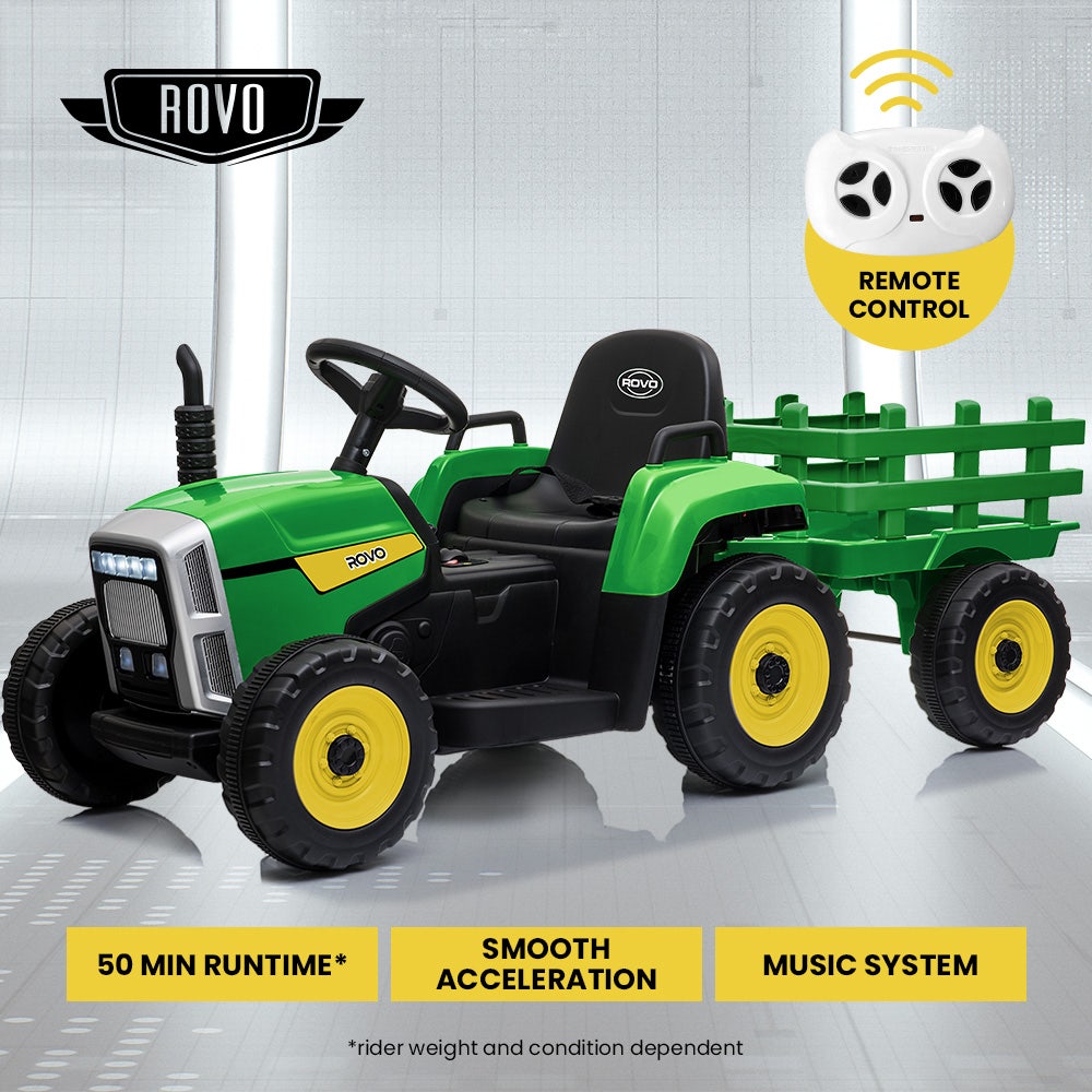 ROVO KIDS Electric Battery Operated Ride On Tractor Toy, Remote Control, Green and Yellow