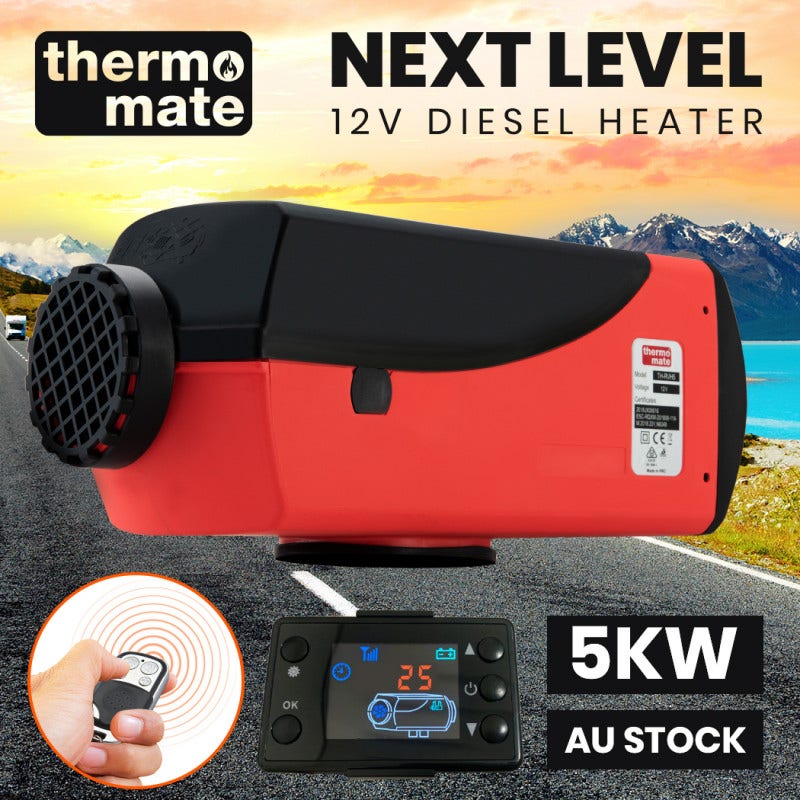 THERMOMATE 12V 5kW Diesel Air Heater for Caravan Camper Trailer Van Motorhome RV, Red