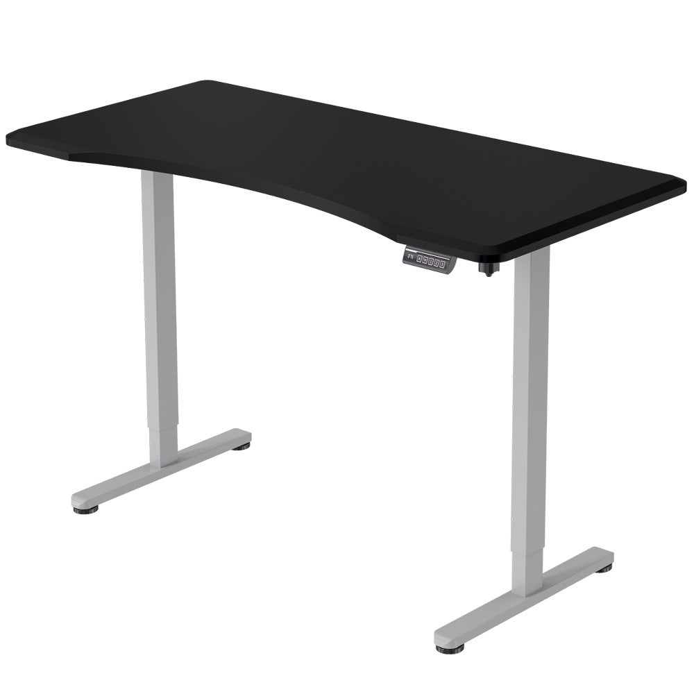FORTIA Sit To Stand Up Standing Desk, 150x68cm, 72-118cm Electric Height Adjustable, Ergonomically Curved Edge, 50kg Rated, Black/Silver Frame
