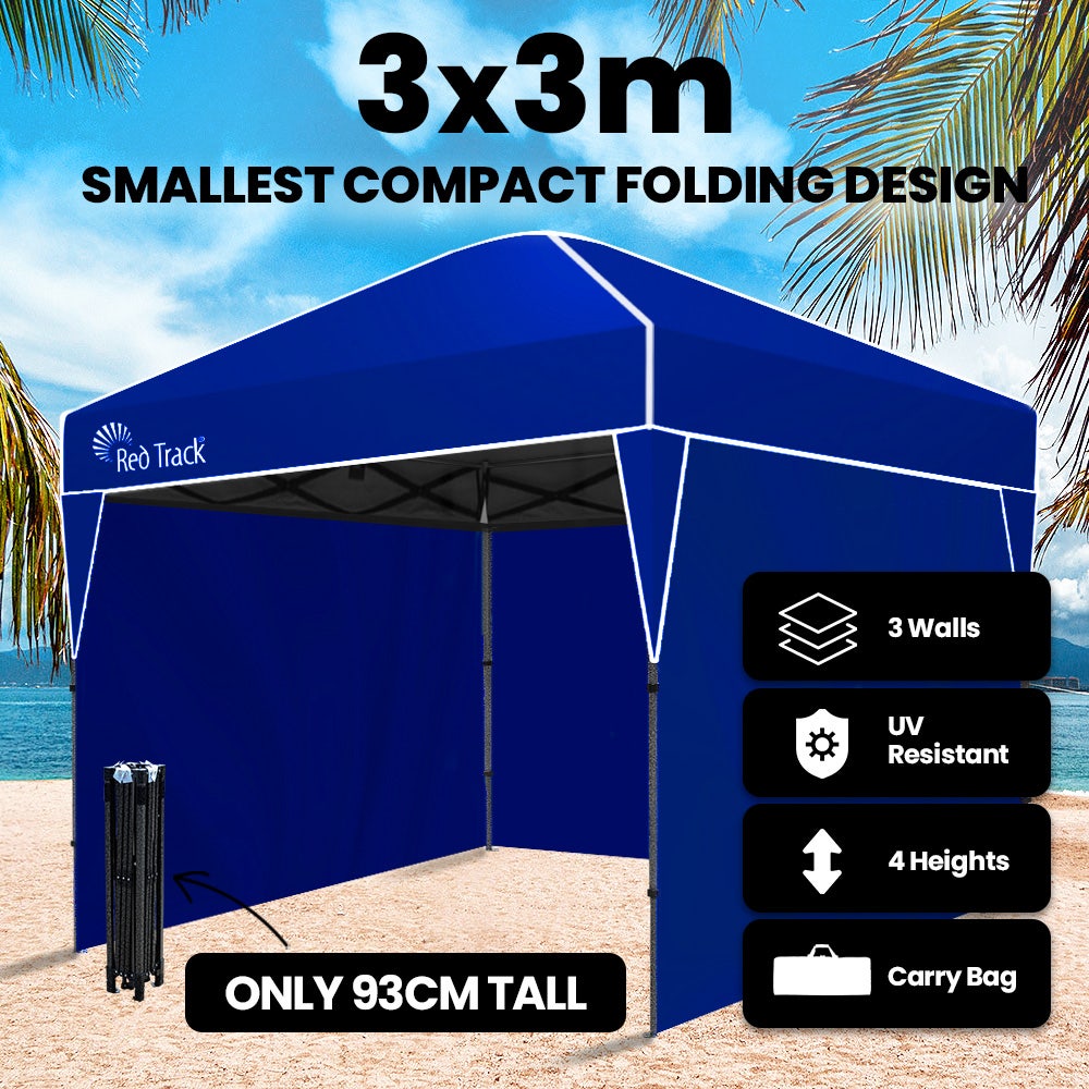 RED TRACK 3x3m Ultra Compact Folding Gazebo, Walls, Carry bag, Portable Outdoor Popup Marquee for Camping Beach, Navy Blue