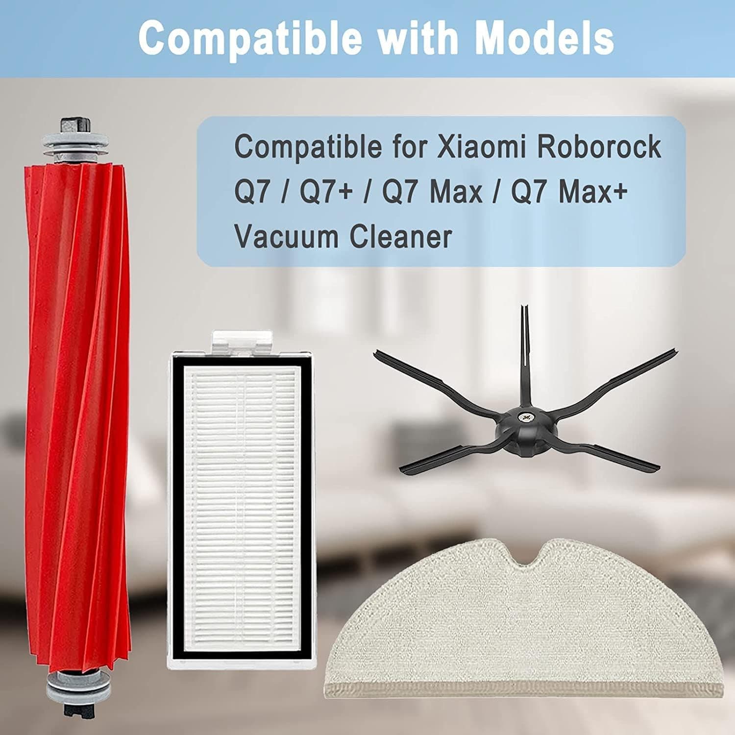 Carla Home Vikus Roborock Q7 Q7+ Q7 Max+ Mop Pad, Brush & Filter Replacement Parts Set