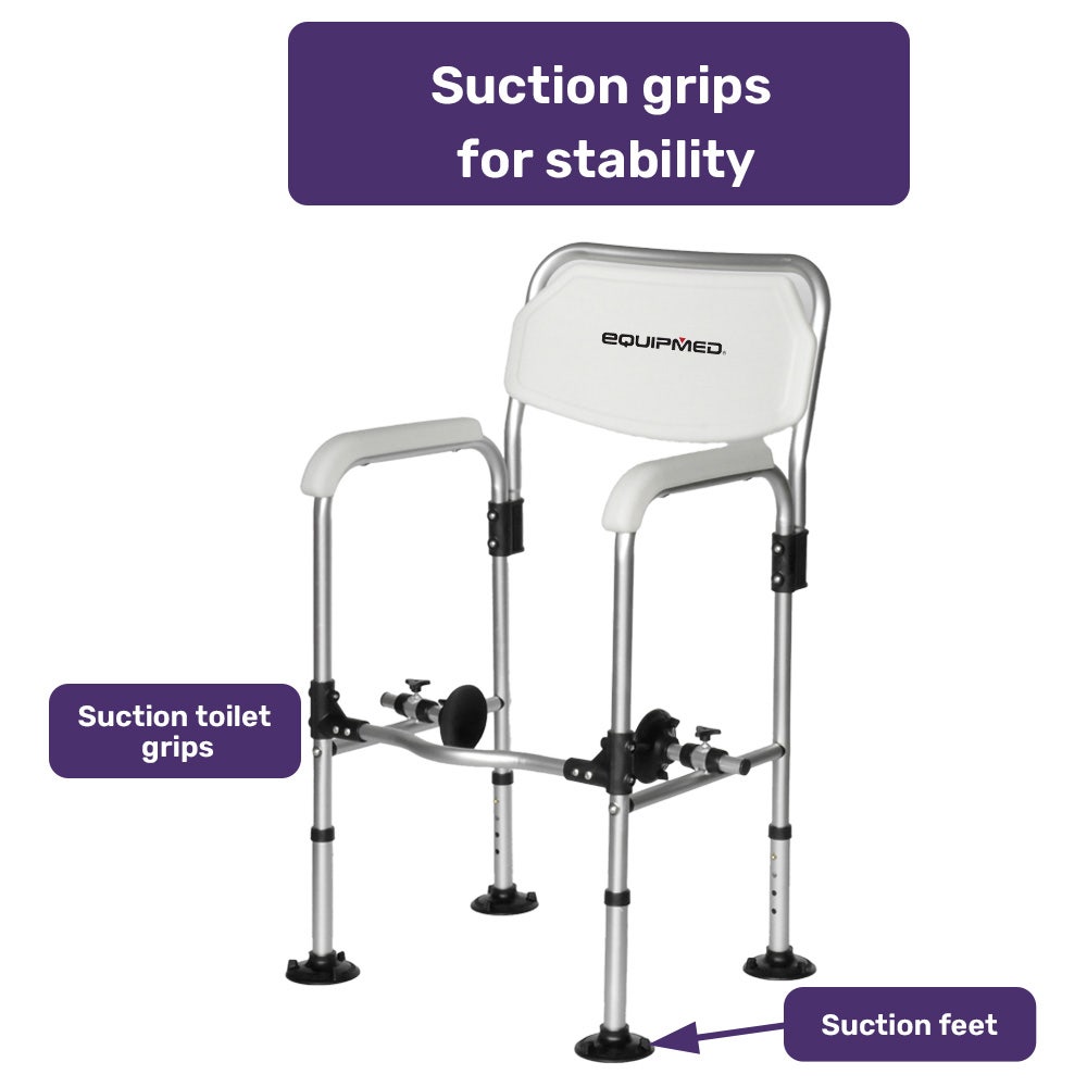 EQUIPMED Over Toilet Support Frame Safety Grab Rail Aid, 136kg Capacity, Adjustable Height, Non-Slip Feet and Clamps