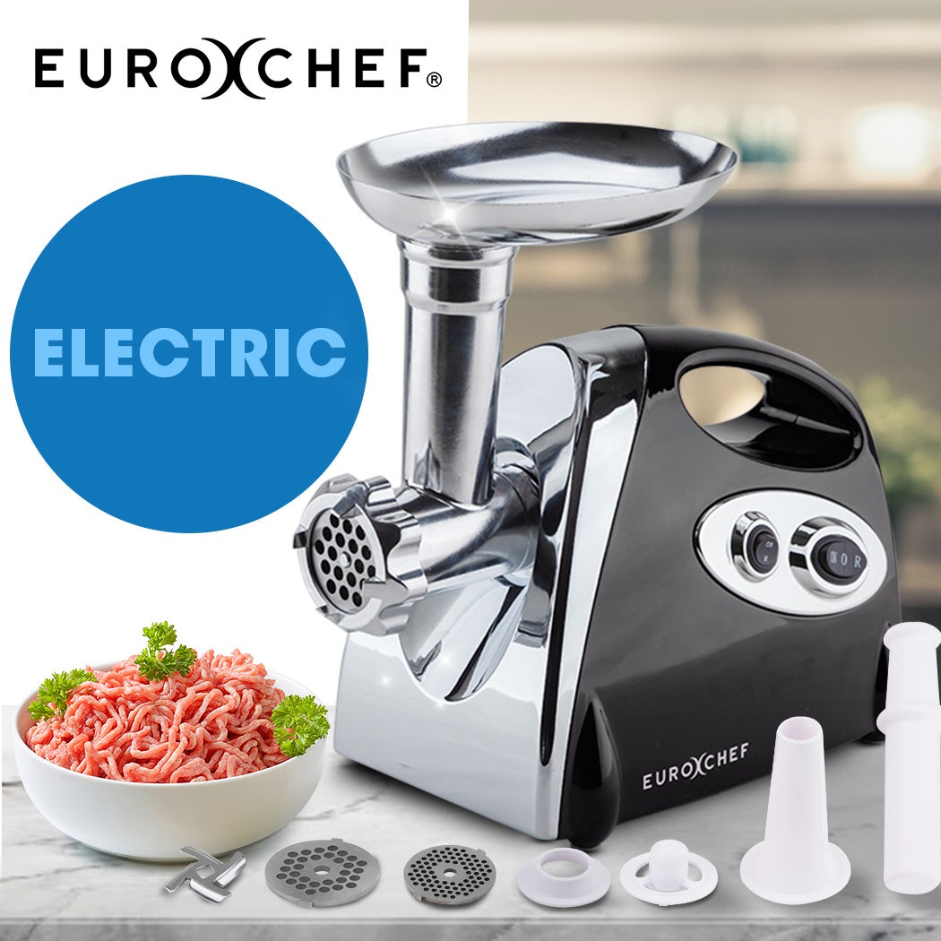 EUROCHEF Electric Meat Grinder, Stainless Steel Mincer Sausage Filler Kibbe Maker, Black