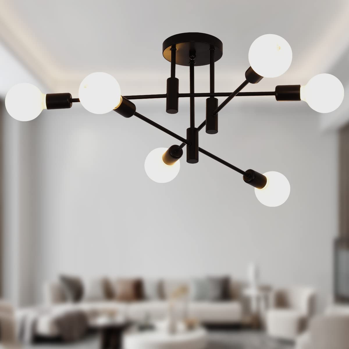 Carla Home Vikus 6-Light Mid Century Modern Design Ceiling Light - Black