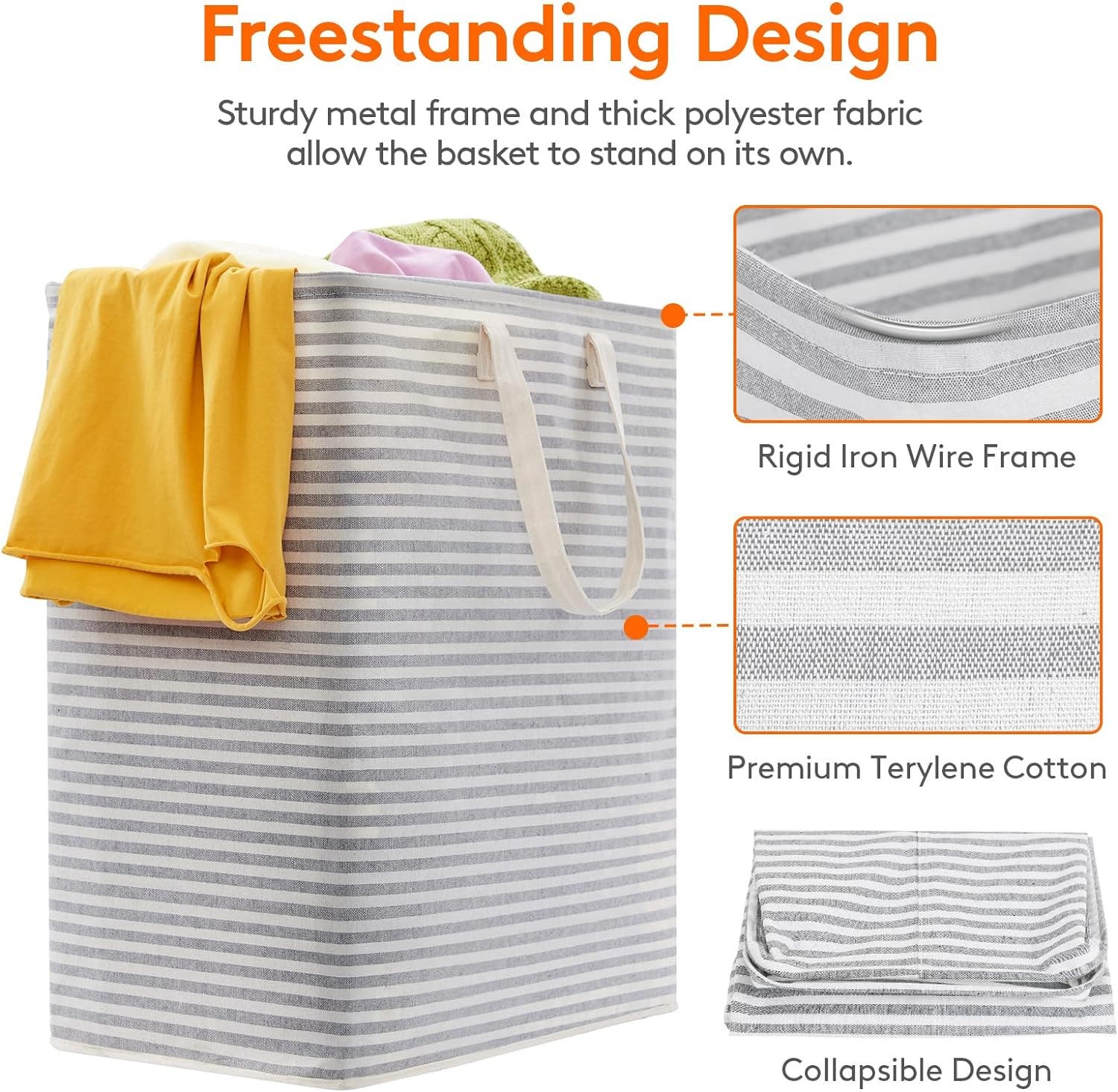 Carla Home Genux 2-Pk 72L Fabric Handle Collapsible Laundry Hamper - Grey