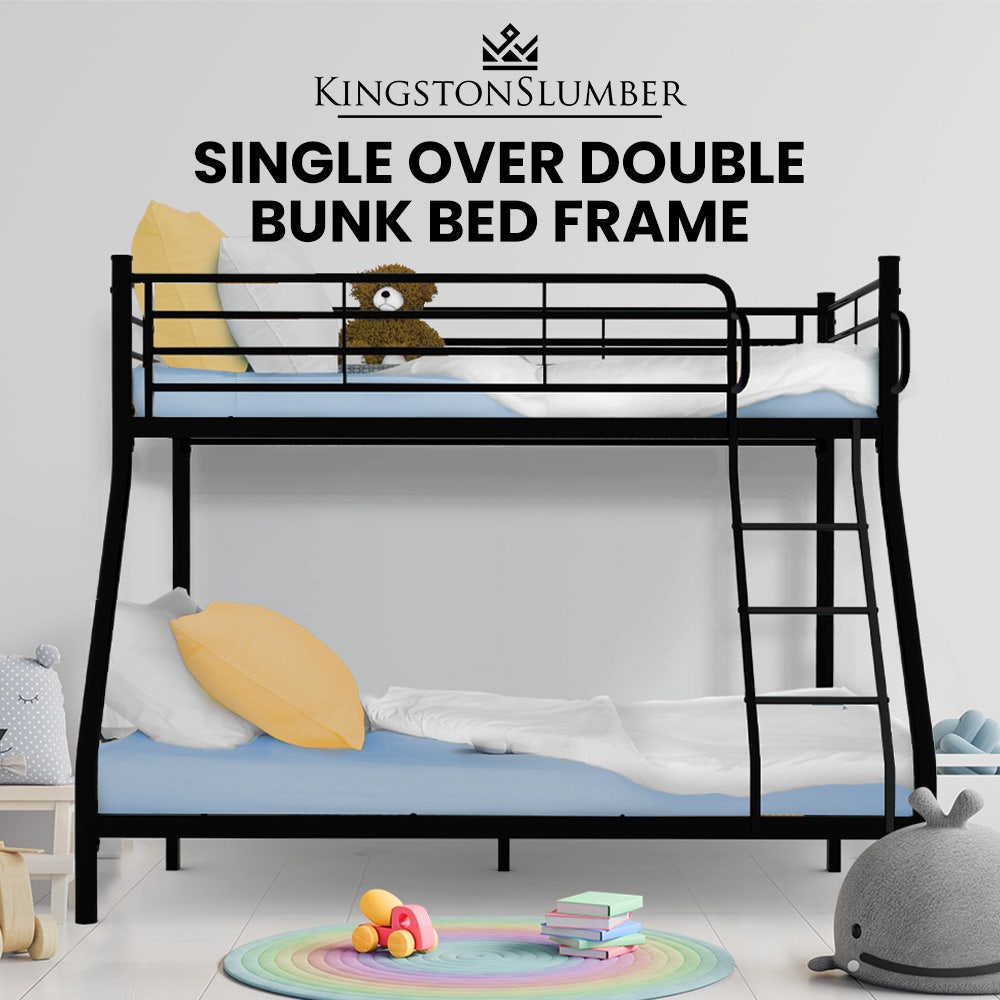 KINGSTON SLUMBER Metal Single over Double Bunk Bed Frame, Dark Matte Grey