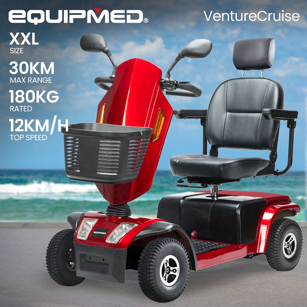 EQUIPMED VentureCruise Extra Large-sized Electric Mobility Scooter for Elderly - Red