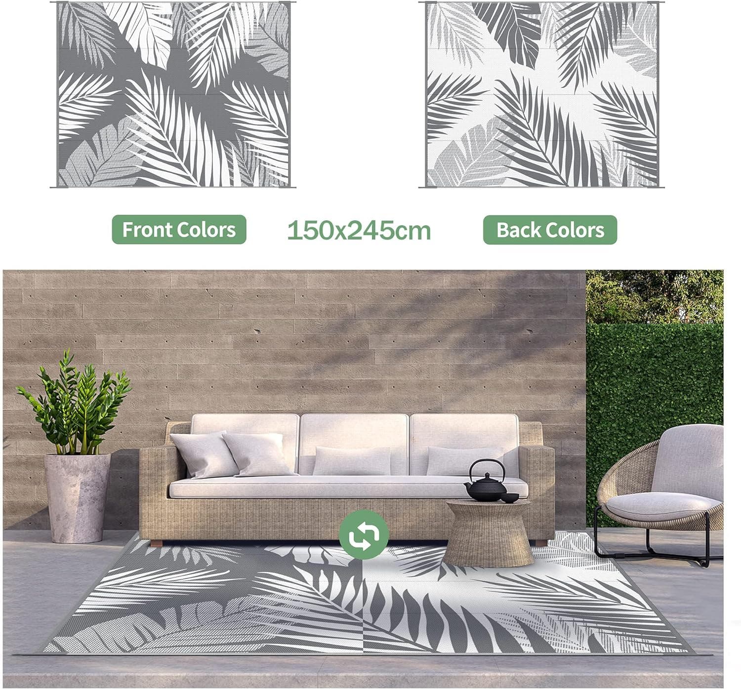 Carla Home Vikus 245 x 150cm Palm Leaf Design Reversible Waterproof Extra Large Outdoor Rug