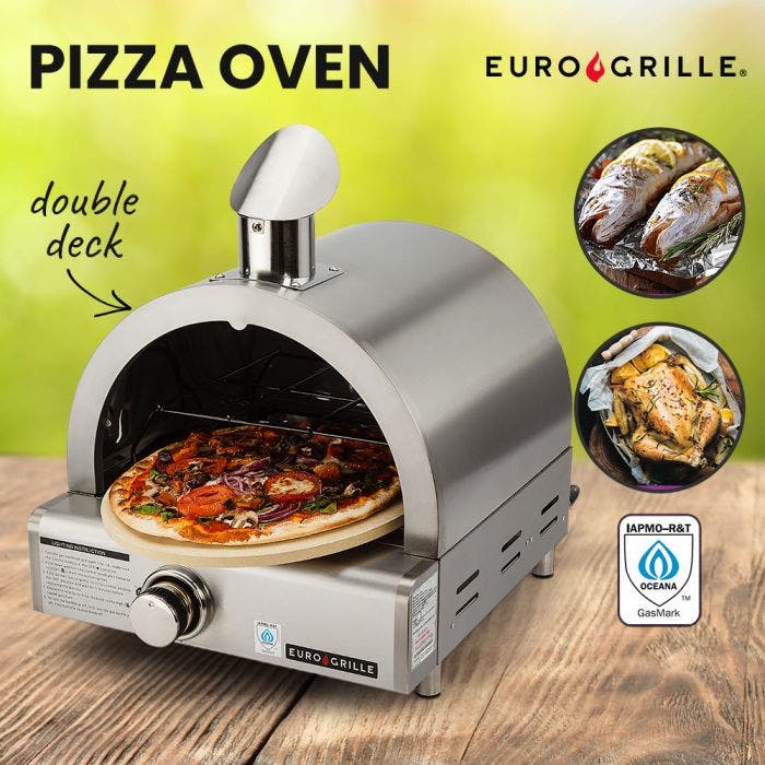 EuroGrille Portable Pizza Oven BBQ Camping LPG Gas Benchtop Stainless Steel