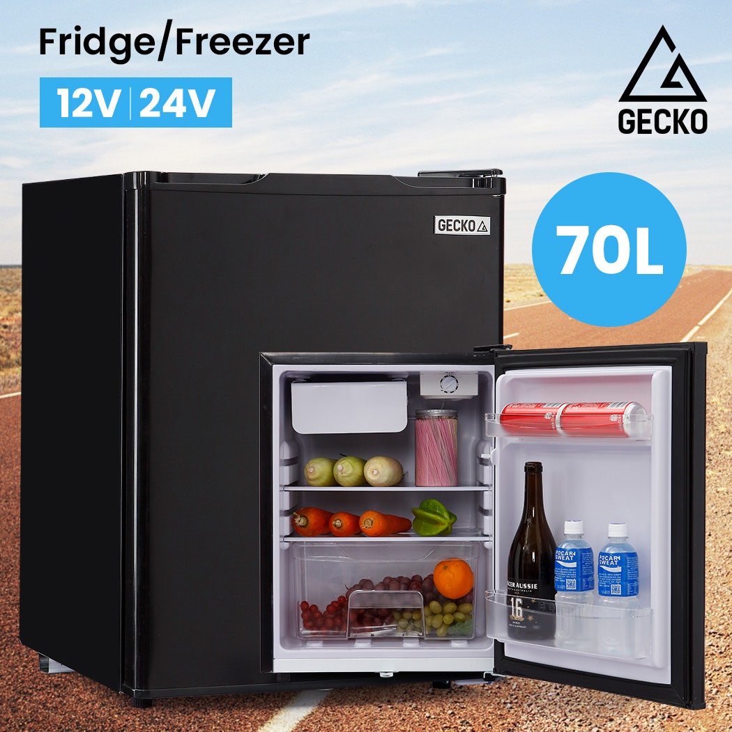 GECKO 70L Portable Bar Fridge and Freezer 12V/24V for Camping, Caravans, Black