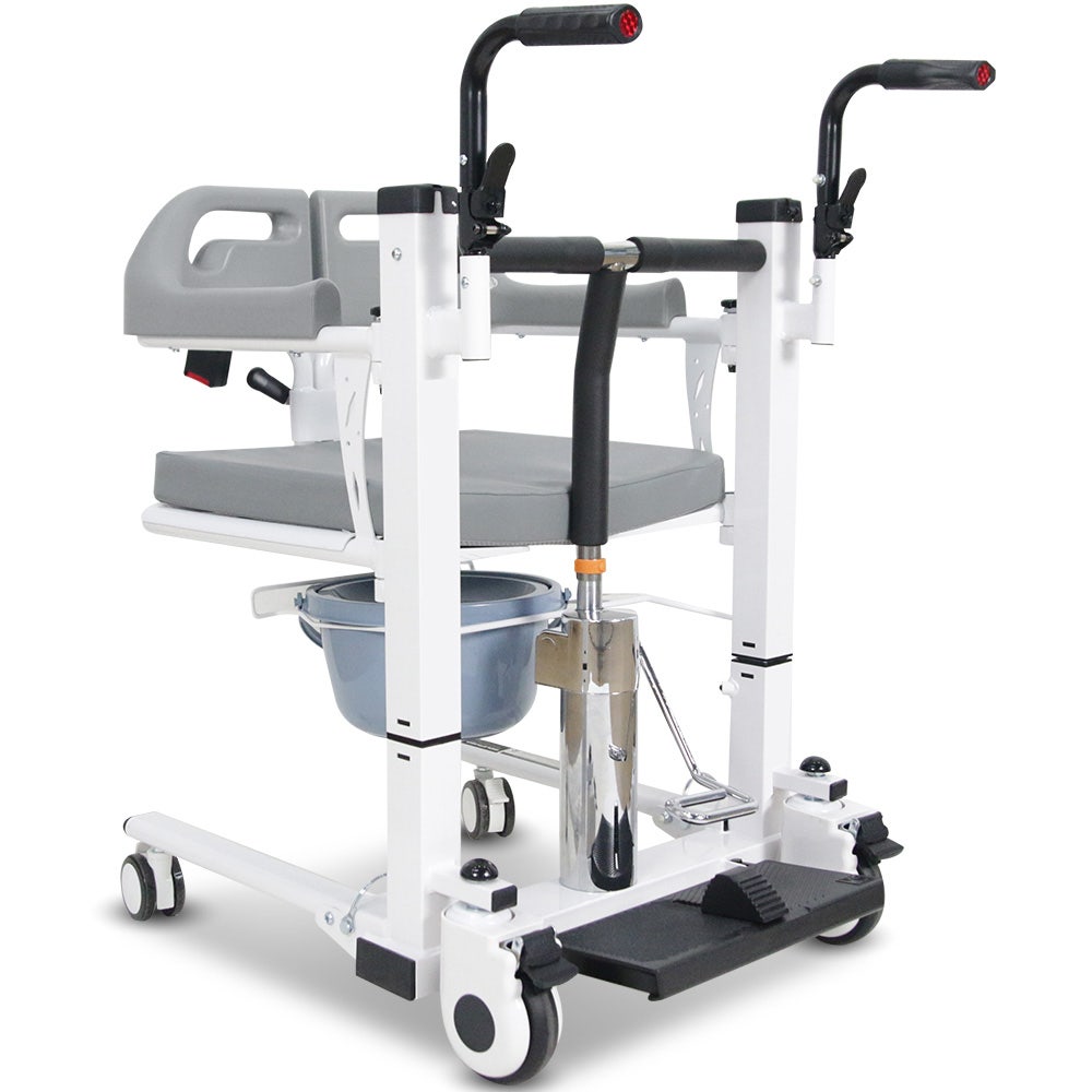 EQUIPMED 4in1 Patient Lift Transfer Chair, Easy Hydraulic Height Adjustment, Shower Compatible, Over Toilet, Removable Commode, for Seniors Elderly Disabled