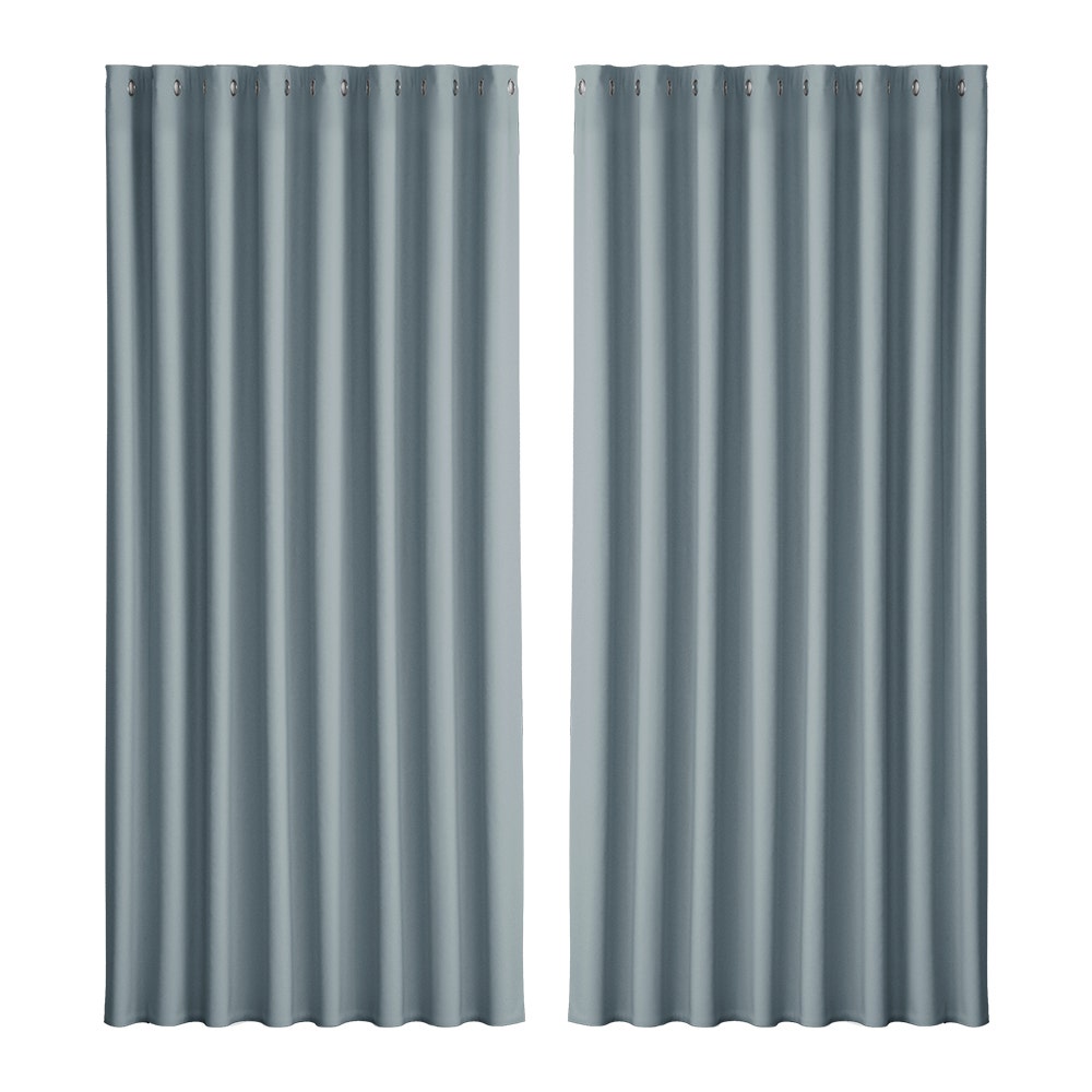 Artiss 2X Blockout Curtains Blackout Window Curtain Eyelet 300x230cm Grey