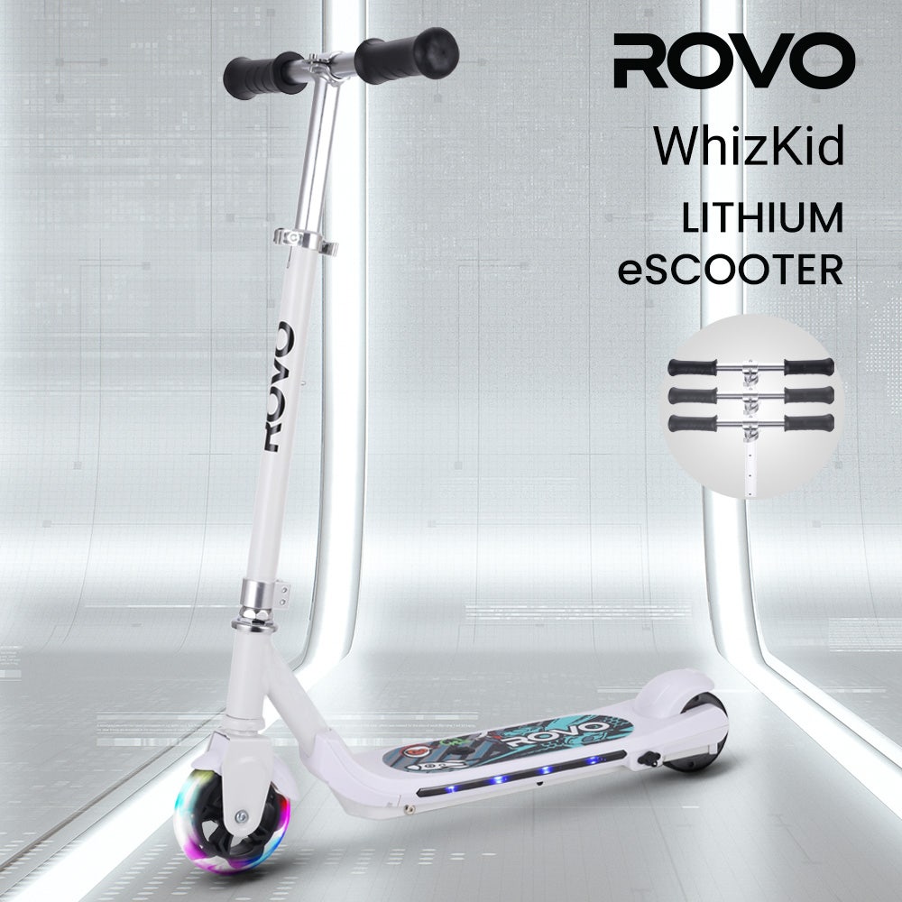 ROVO KIDS WhizKid Electric Scooter, Ages 5-11, Adjustable Height, Lithium Battery, Brushless Motor, White