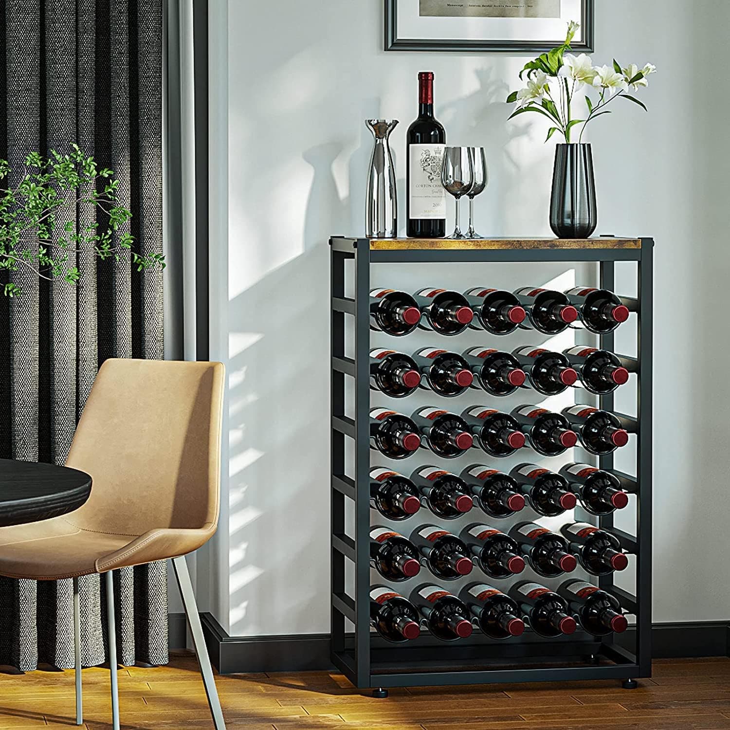 CARLA HOME 6-Tier 30 Bottle Capacity Freestanding Wood & Metal Wine Rack